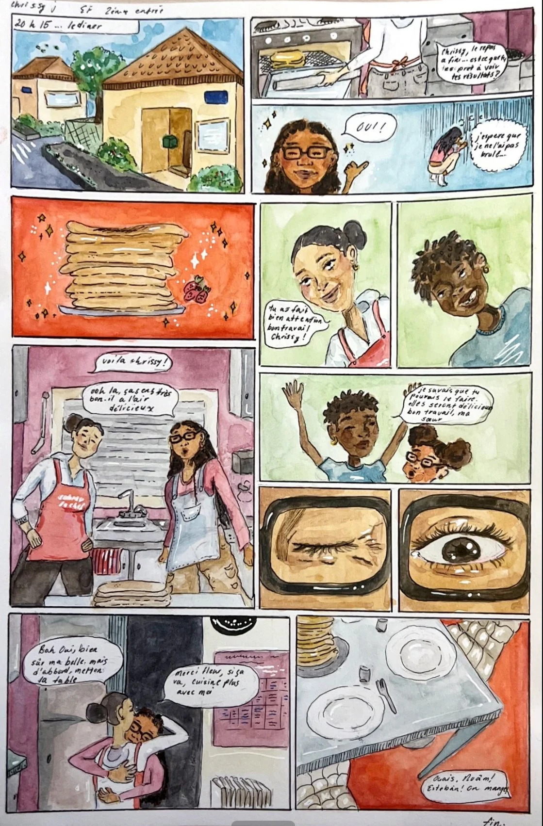 On Mange - 
About making crepes with my French host family as a monolingual. This strip kickstarted the Raptor Tales.
