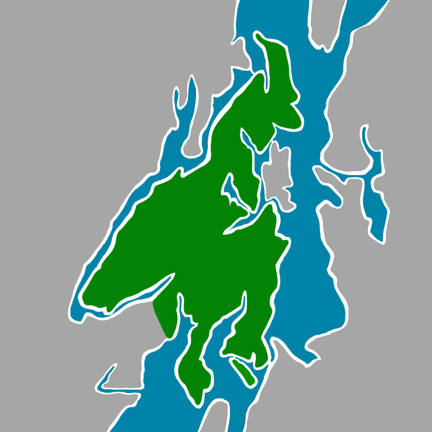 Map showing the Kitsap Peninsula in green with surrounding areas grey.