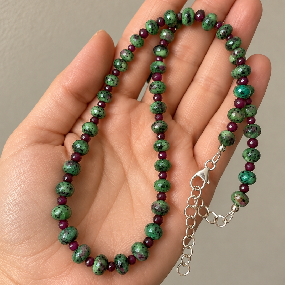 Ruby+Zoisite+and+Garnet+Beaded+Necklace+in+Hand.png