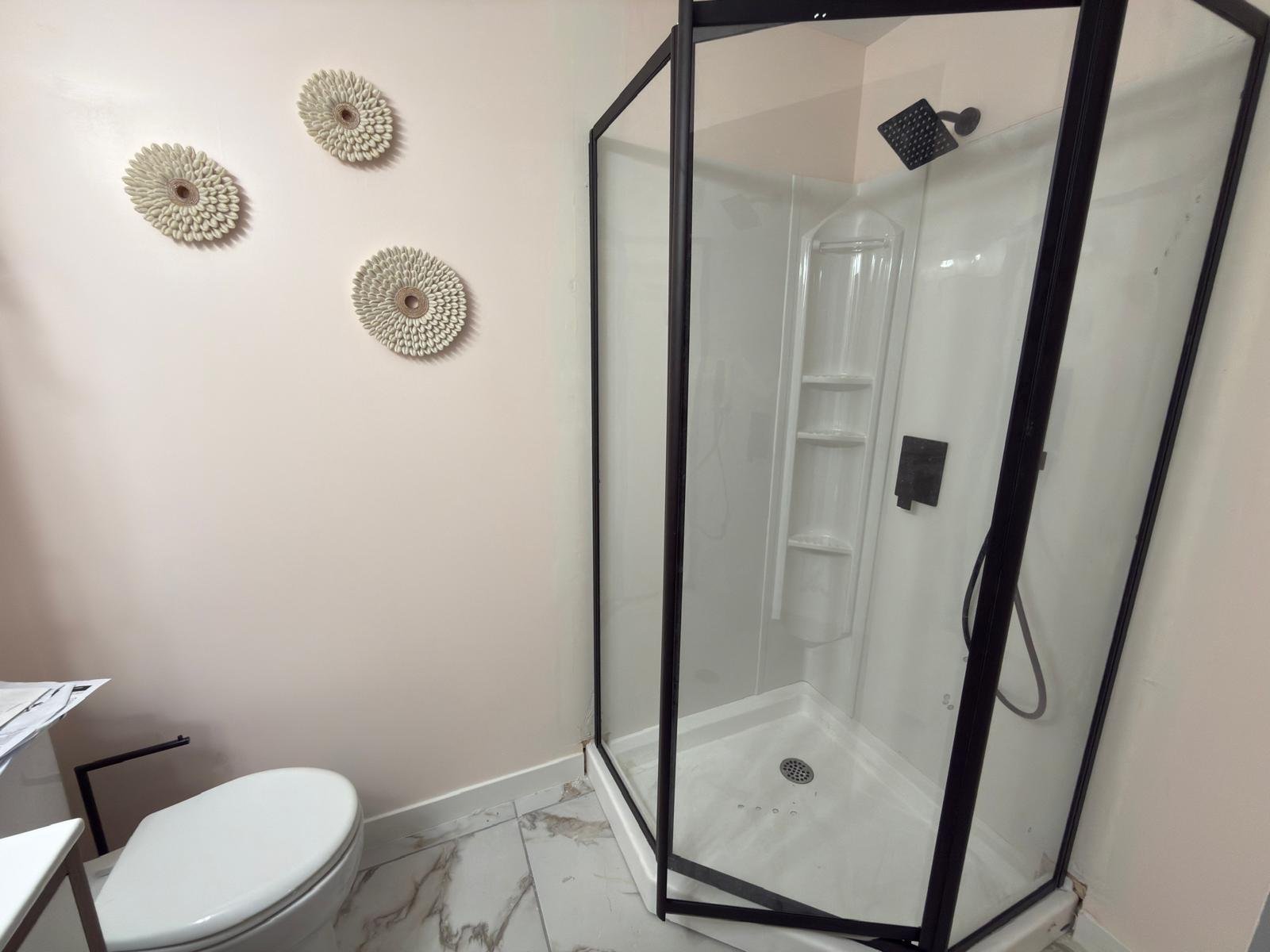 Shower with shampoo conditioner and body wash