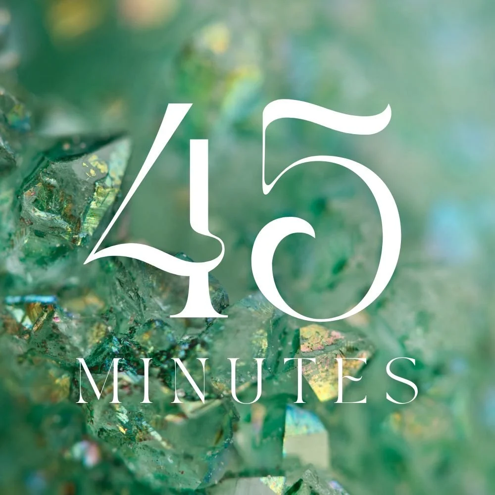 A graphic with sparkling, iridescent green and gold background featuring the text '25 MINUTES' in white, stylized font.