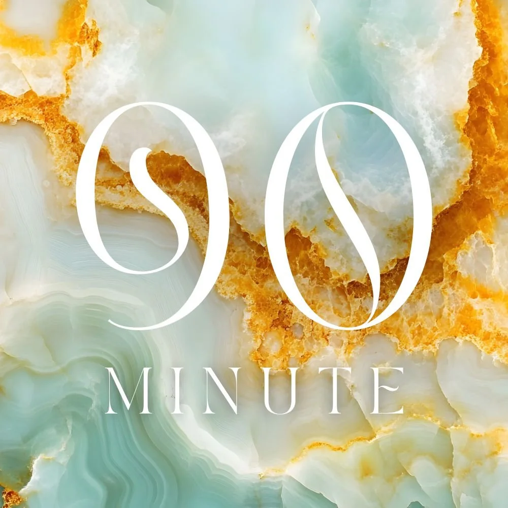 A marble-like background with shades of white, blue, and orange, overlaid with the text '90 Minute' in large white font.