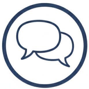 Icon of two overlapping speech bubbles inside a circle.