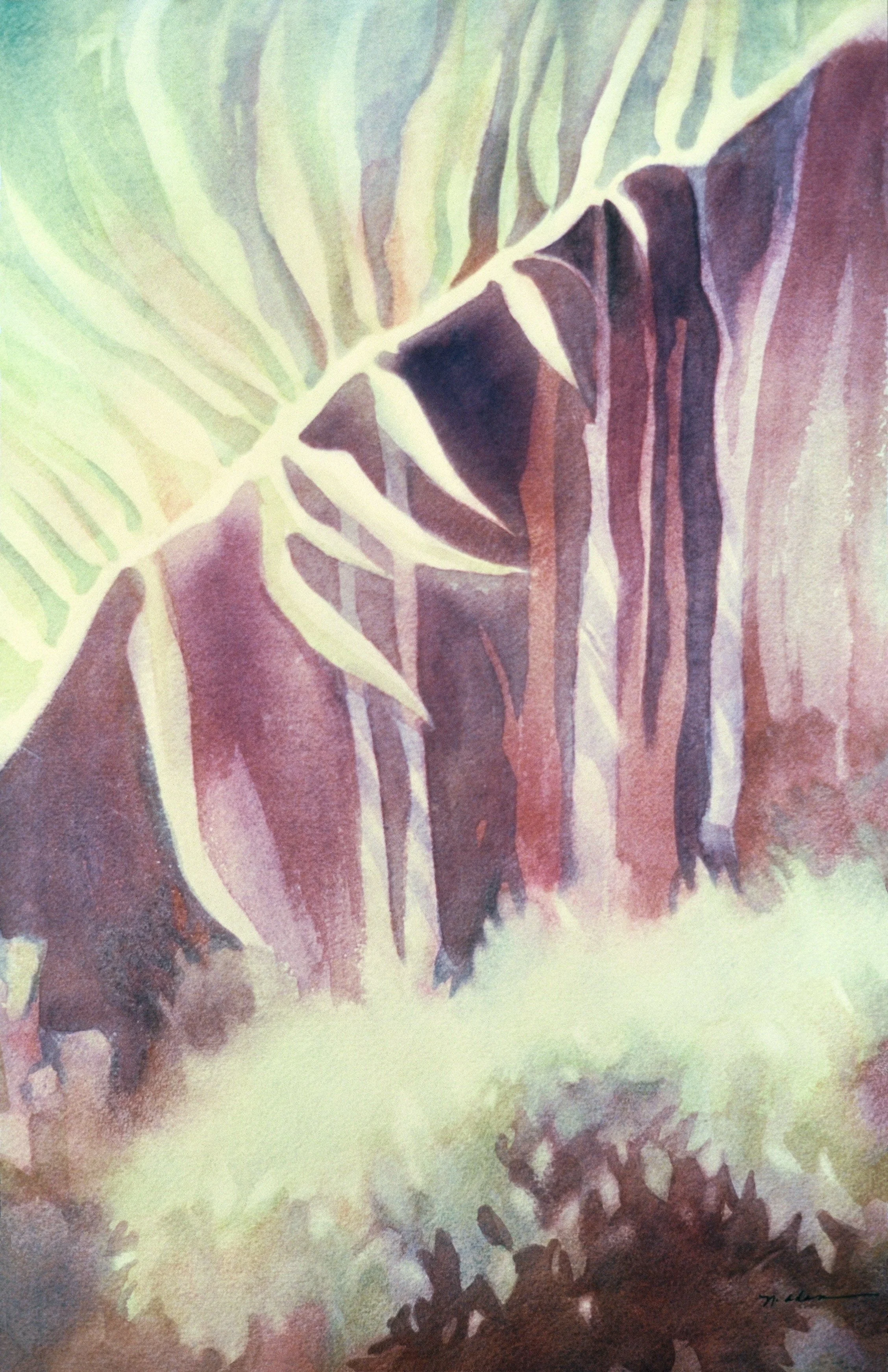 "Sunlit Garden Corner", watercolor on d'Arches paper, 21x14-inches, 1976