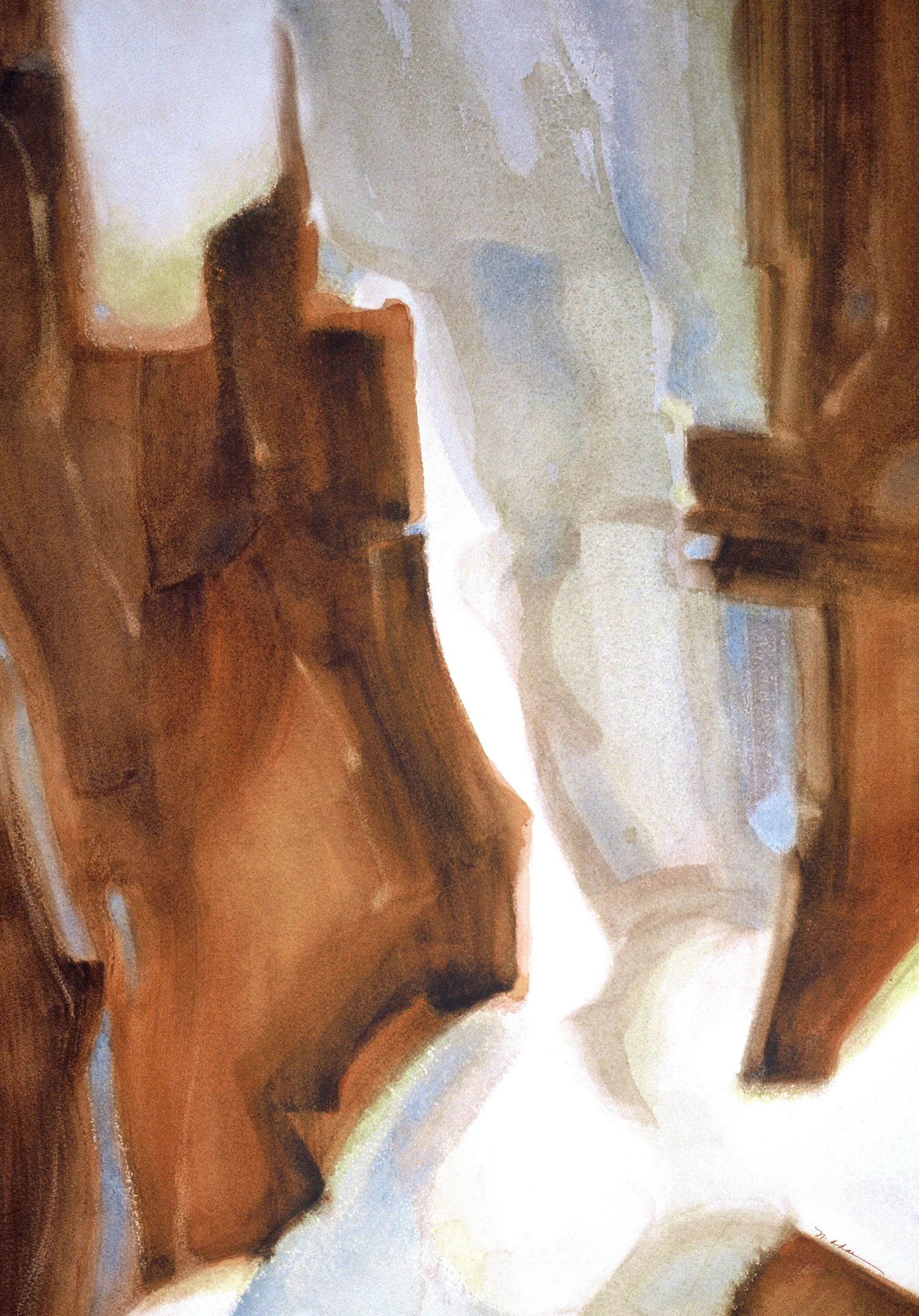 "Maine", watercolor on d'Arches paper, 29x21-inches, 1977 (repurposed as "March Wind")