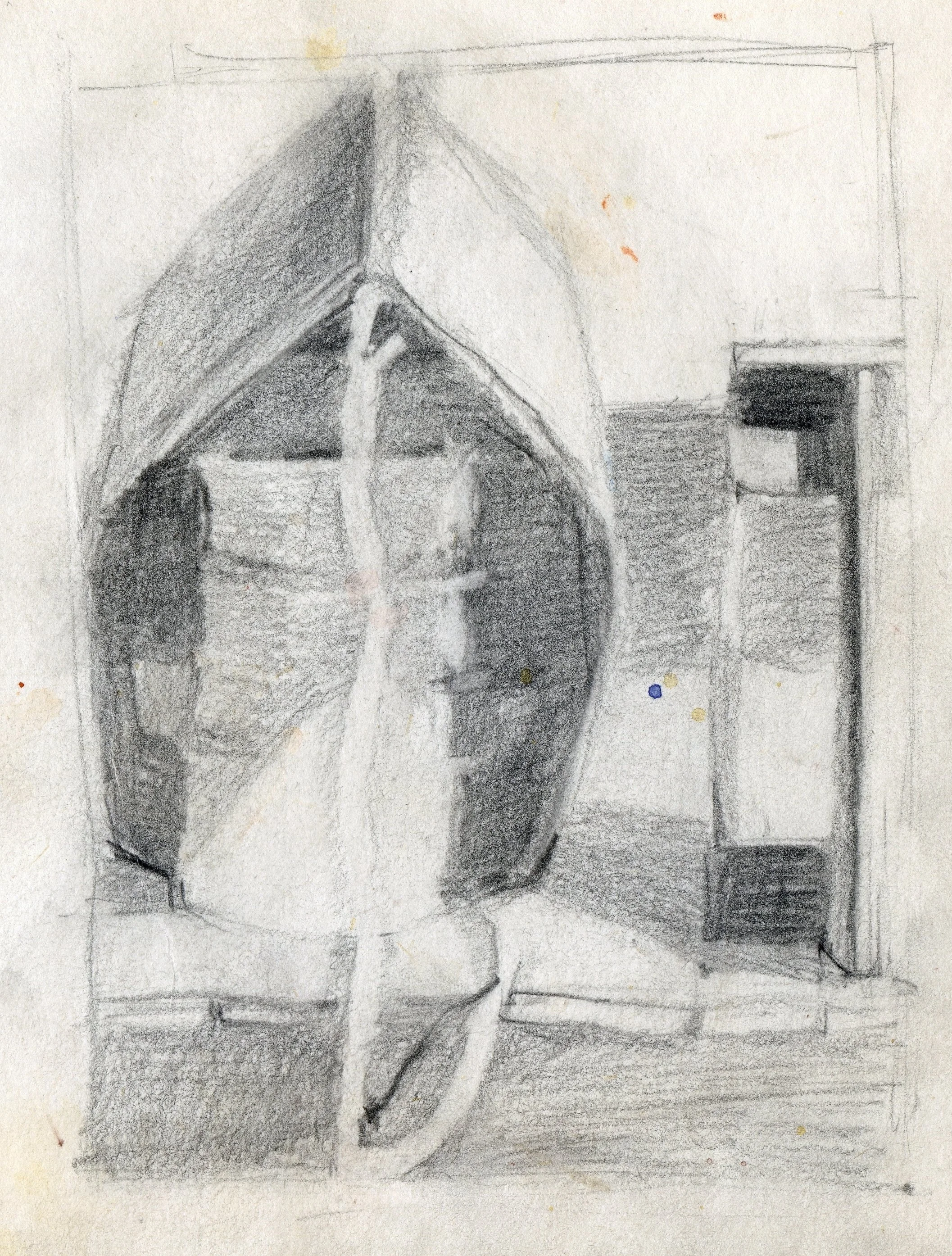 "Alviso Boat Yard", sketch, pencil on paper, 11x8.5-inches, 1977