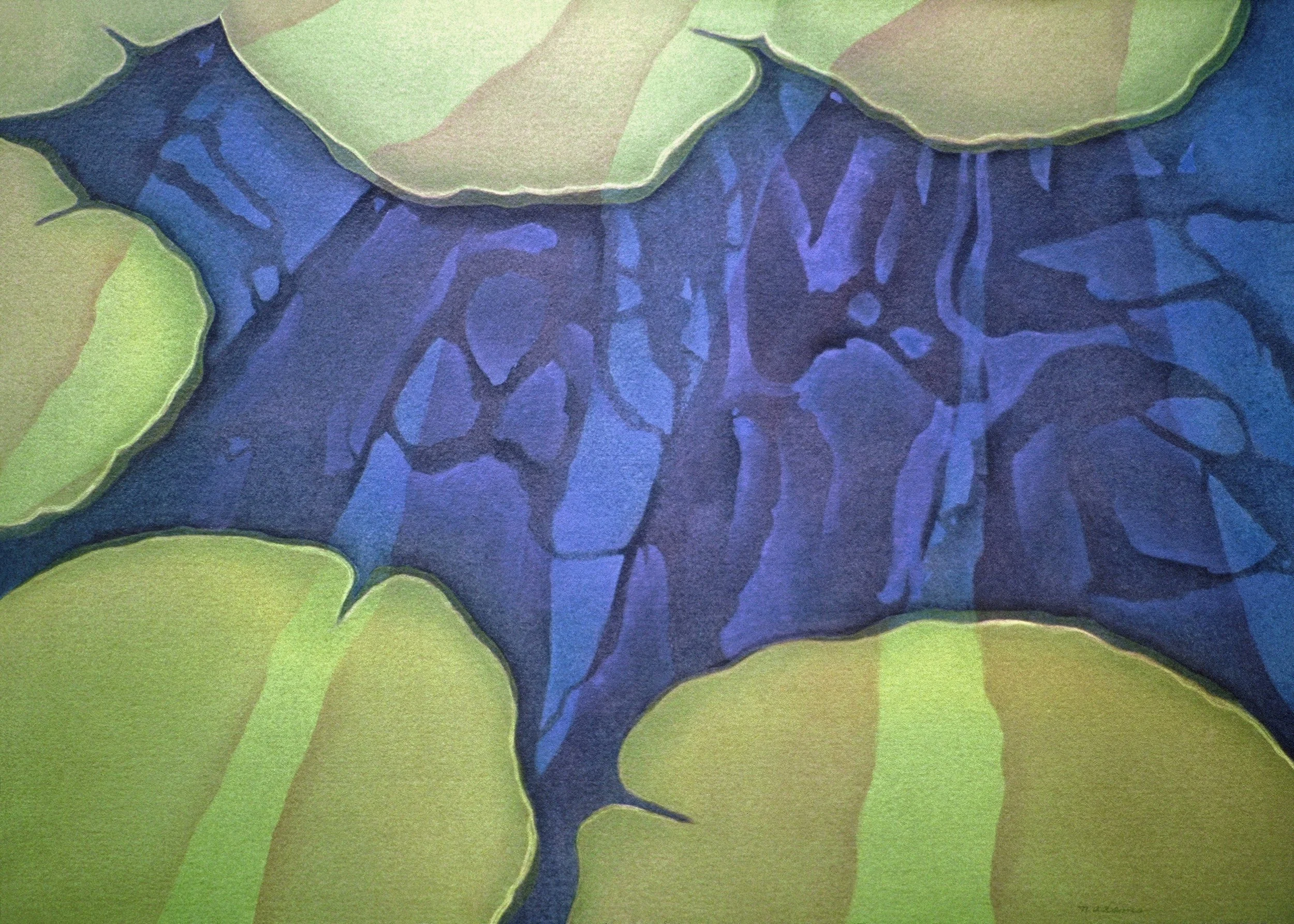 "Pond Series IV", aquamedia on d'Arches paper, 21x29-inches, 1984 (Collector)