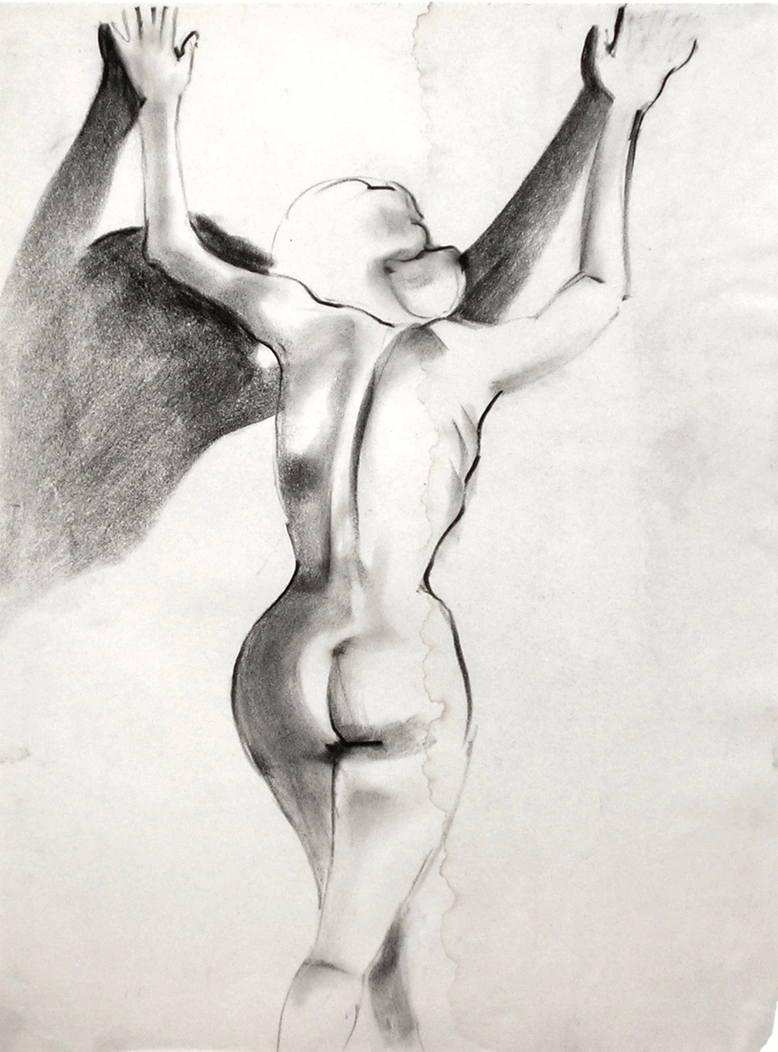 "Female Nude, Standing, Back", charcoal on newsprint, 24x18-inches, 1978 (Studio)