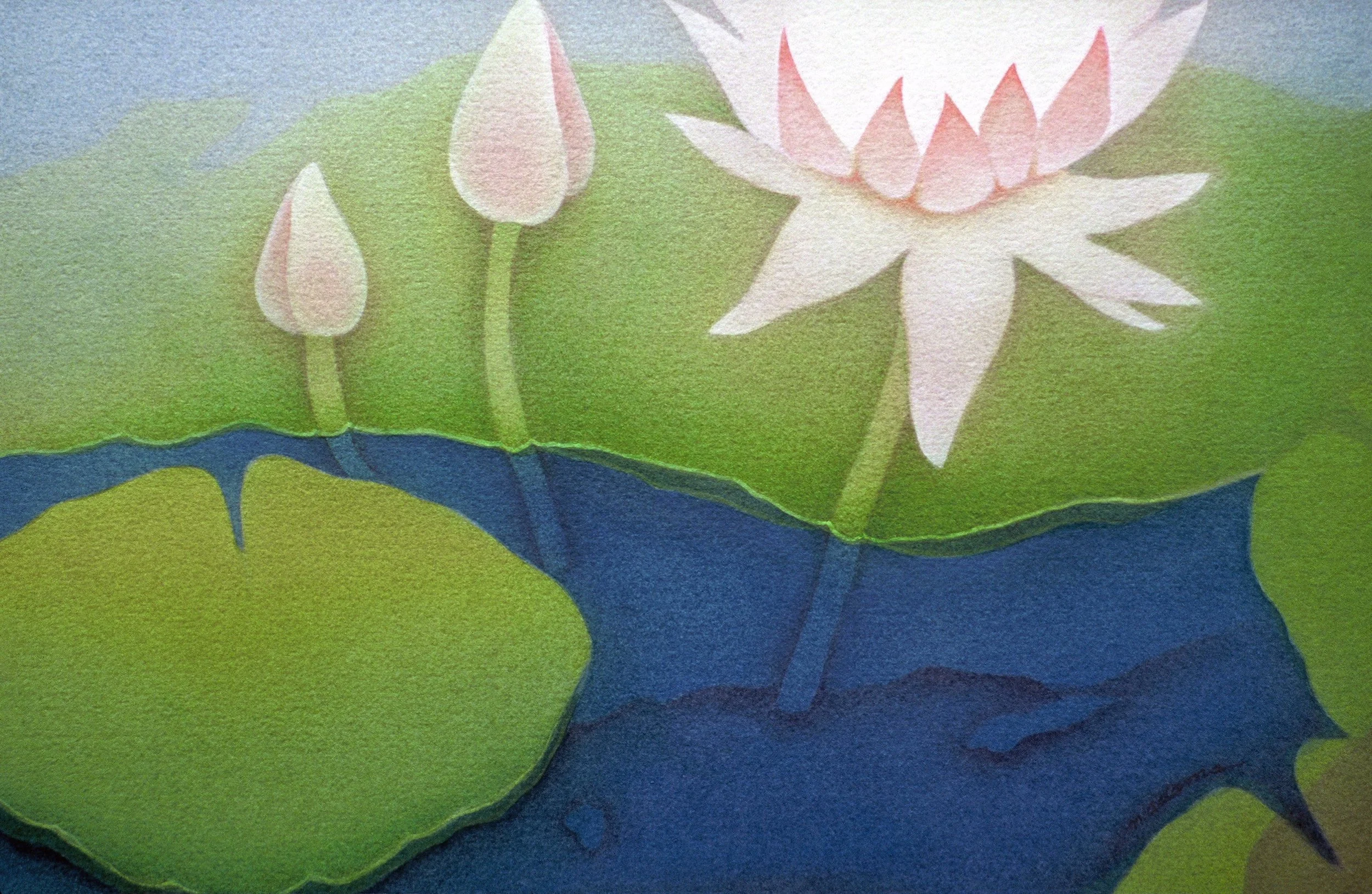 "Pond Lily", aquamedia on d'Arches paper, 14x21-inches, 1984 (Collector)