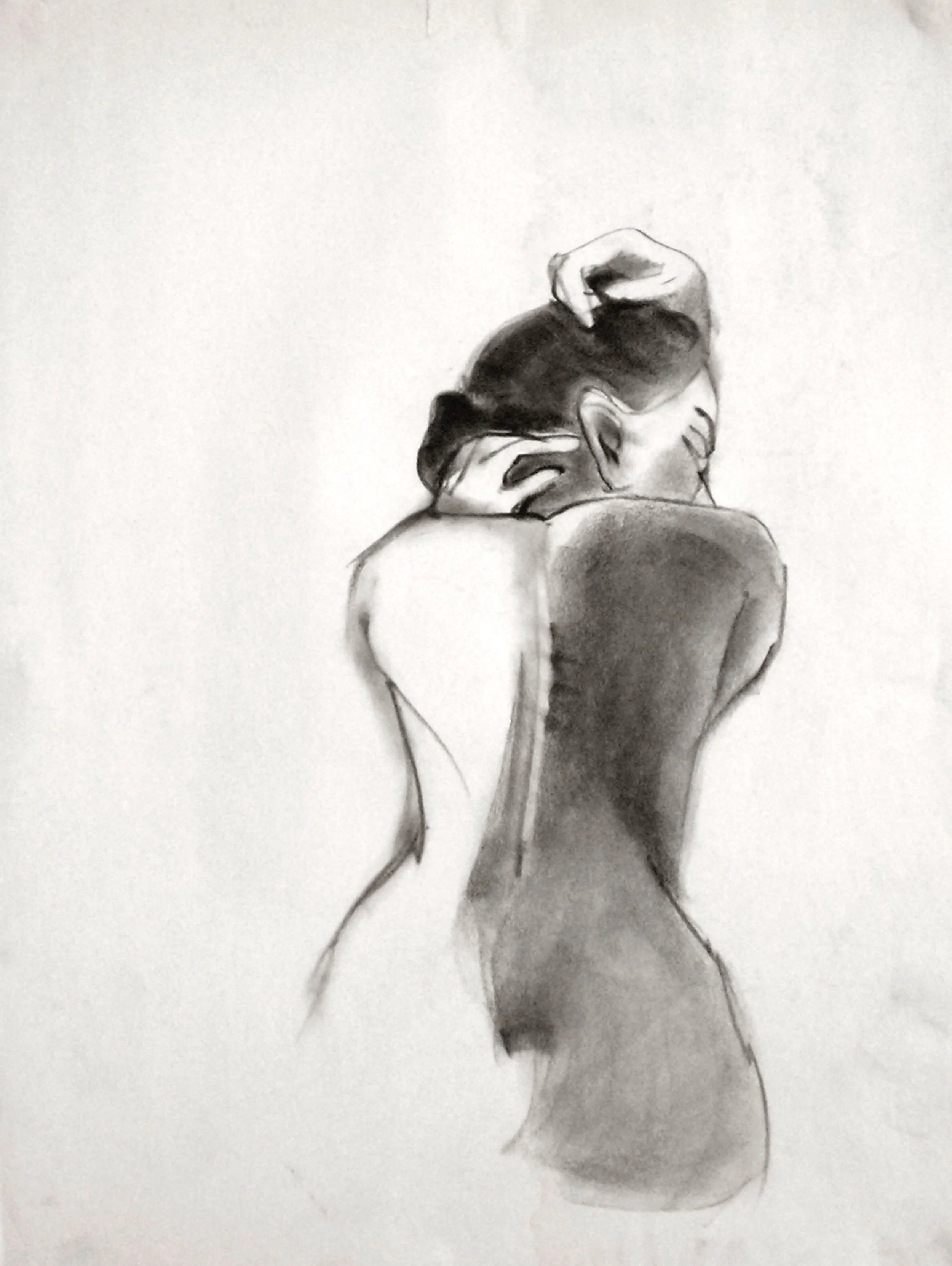 "Female Nude, Seated, Back", charcoal on newsprint, 24x18-inches, 1978 (Studio)