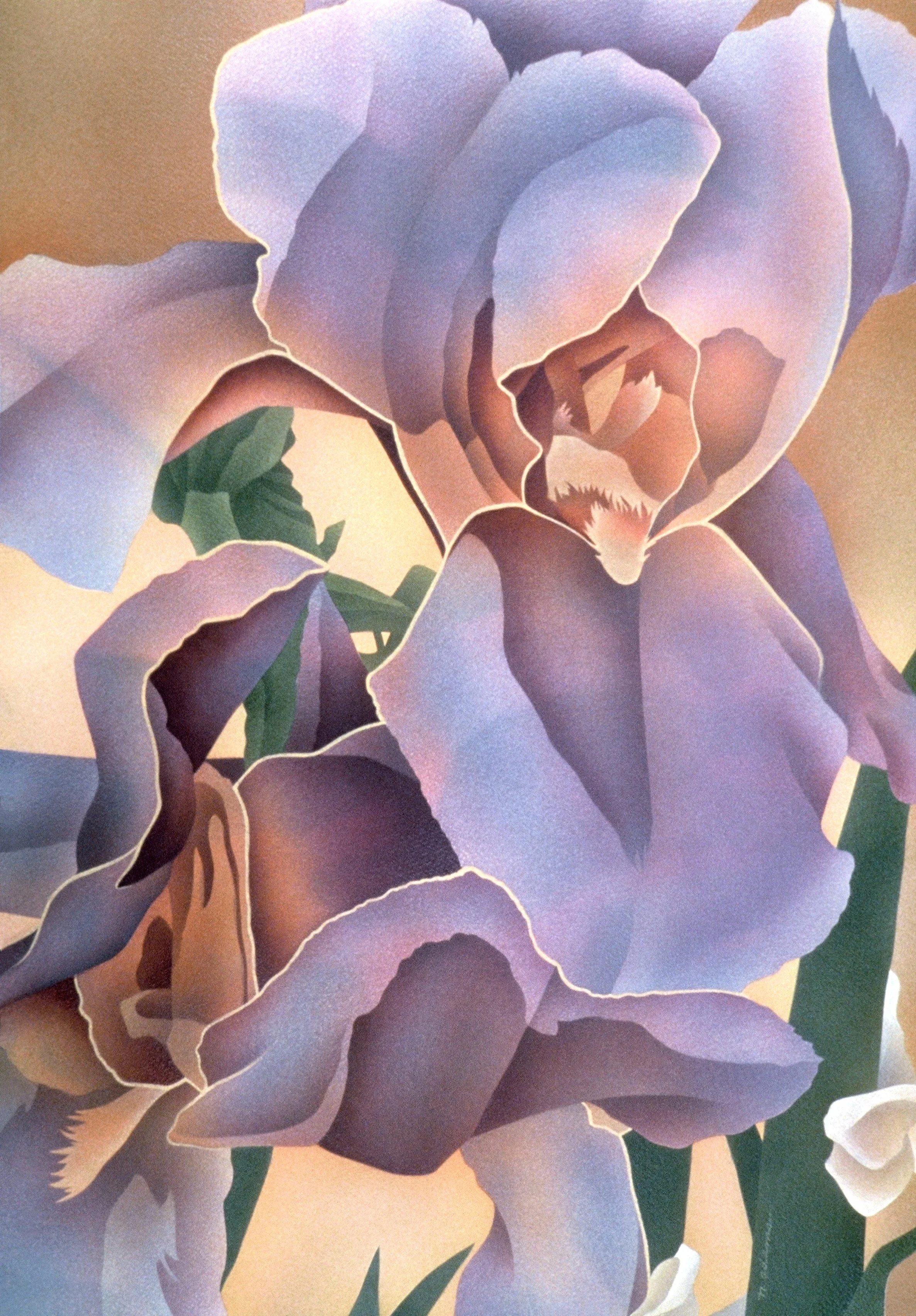 "Golden Iris", airbrush acrylic on d'Arches paper, 29x21-inches, 1985 (Collector)