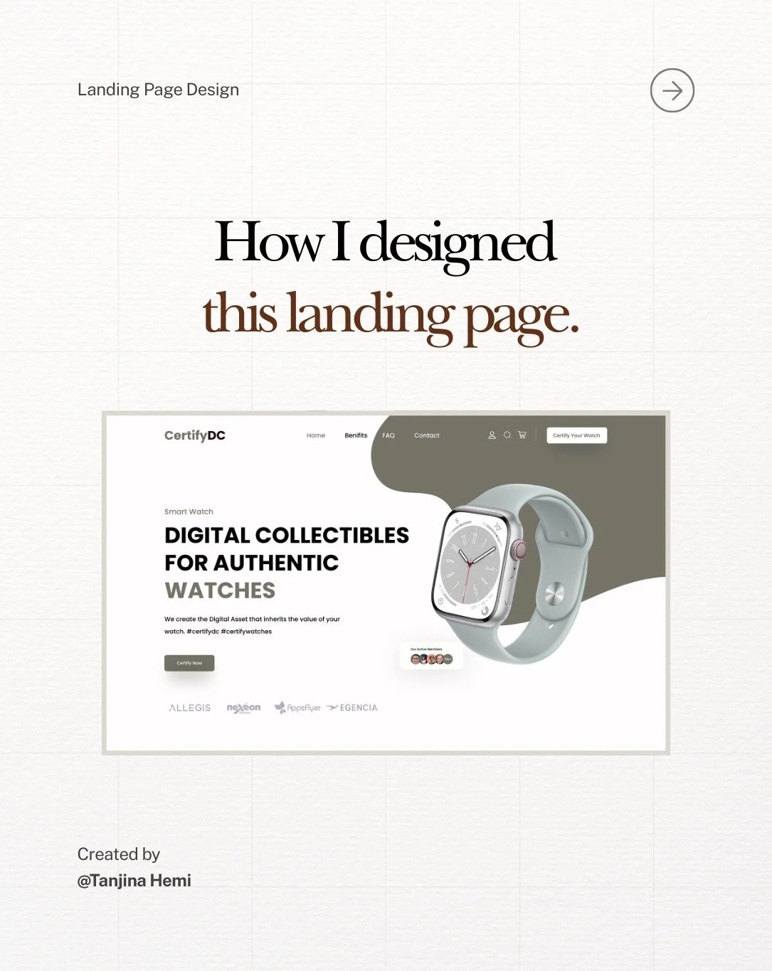 Designed a landing page for a digital authentication platform.

The goal was to create a clean, modern, and trustworthy interface that communicates clearly while maintaining a premium aesthetic.

Focused on hierarchy, typography, and structure to gui