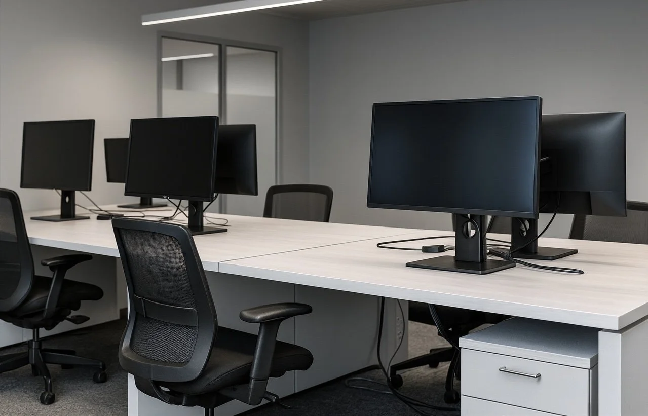 Modern office workstations representing IT support and device setup services.