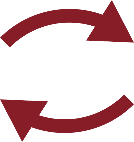 Two maroon arrows forming a circle, indicating a recycling or cyclic process.