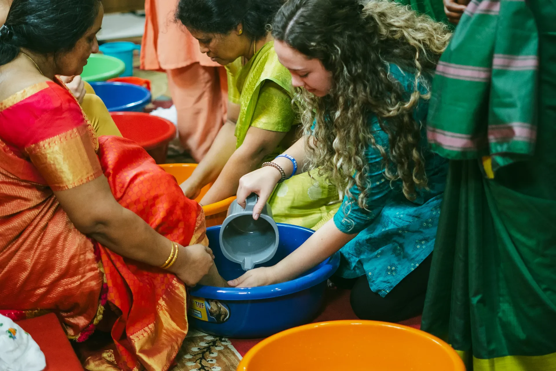 Missions team washing feet