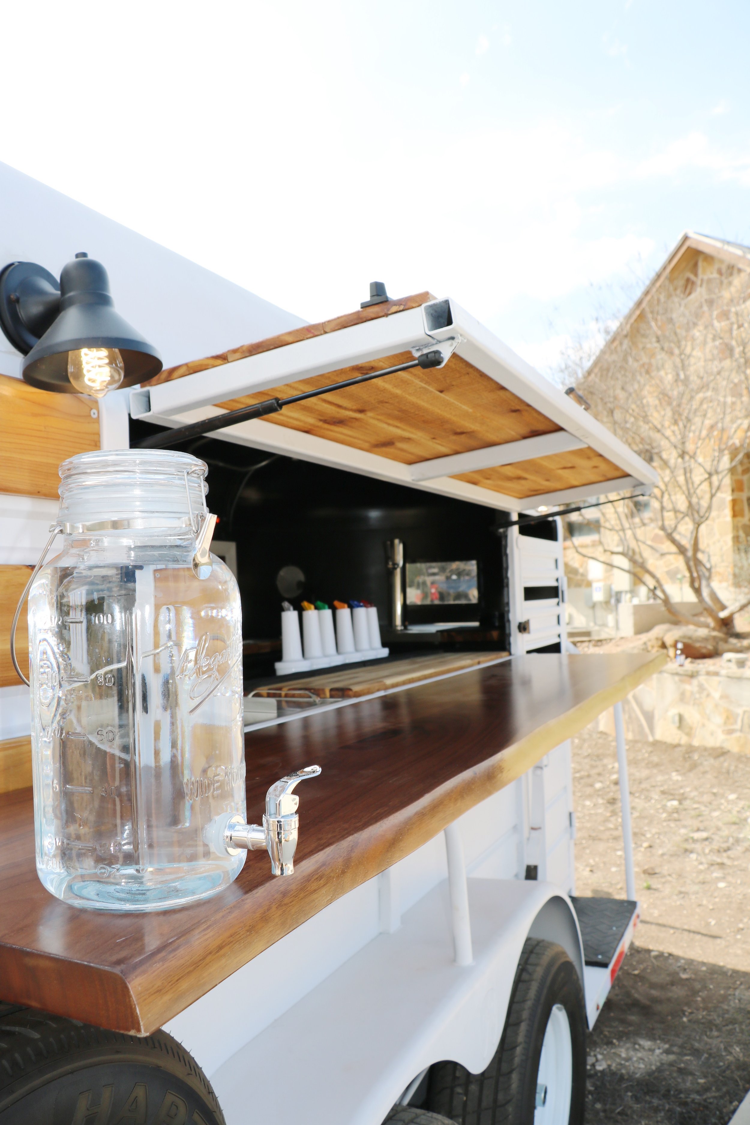 Custom event trailer bar countertop in Seguin, Texas