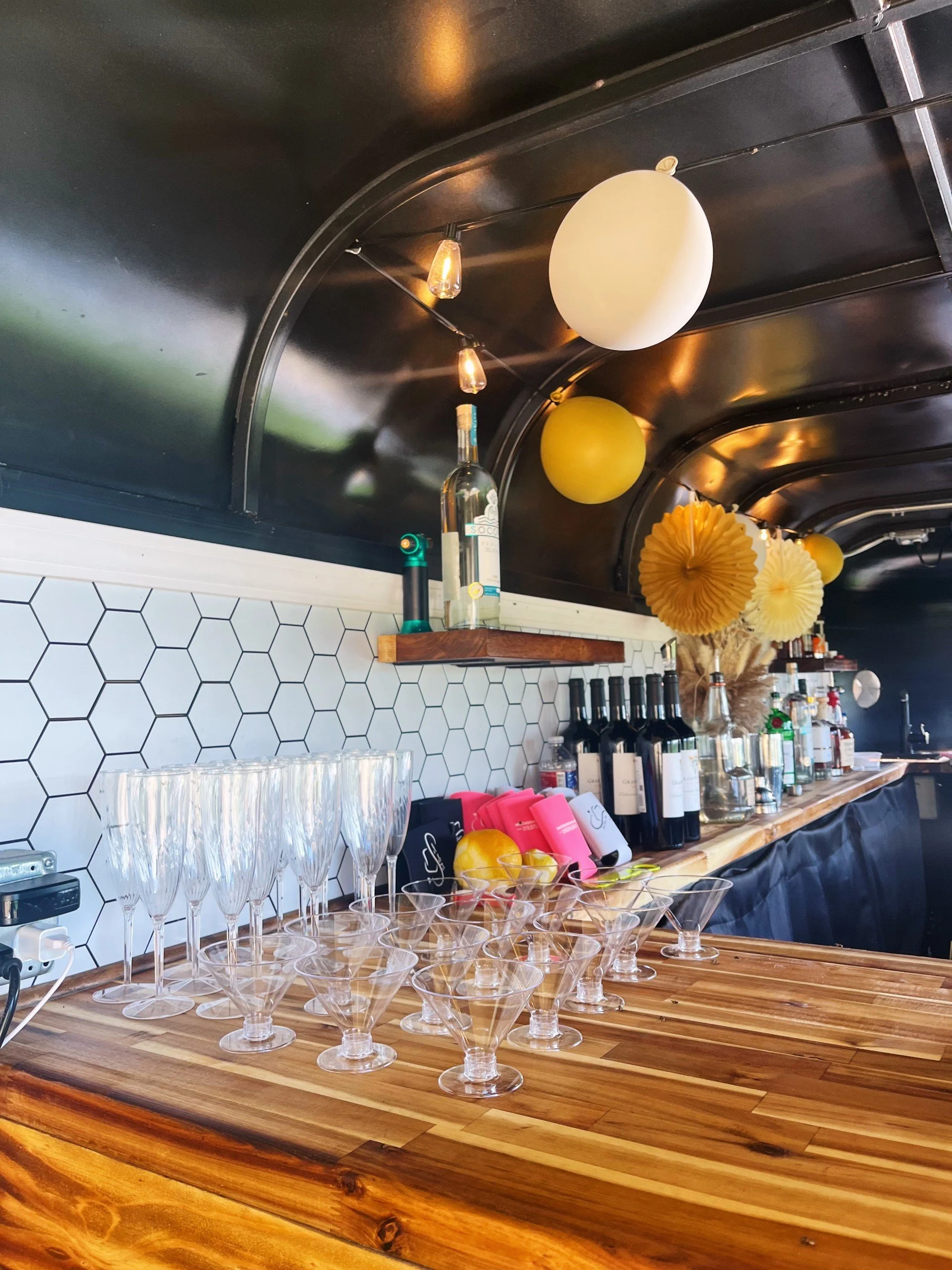Inside look at traveling bar trailer for weddings and parties in New Braunfels, Texas