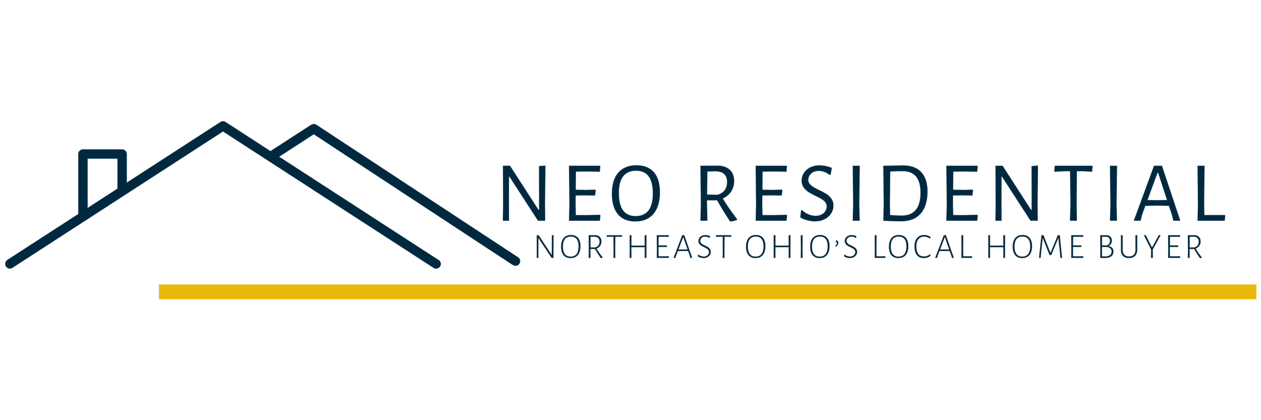Logo for Neo Residential featuring a stylized house outline and the text 'Neo Residential Northeast Ohio's Local Home Buyer' with a yellow line underneath.