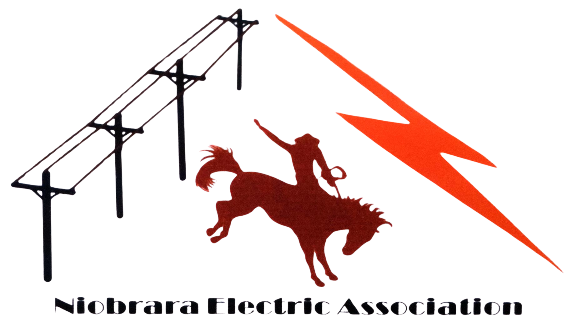 Logo of Nobrara Rodeo Association featuring a silhouette of a rodeo rider on a bucking horse, with green, brown, and orange design elements.