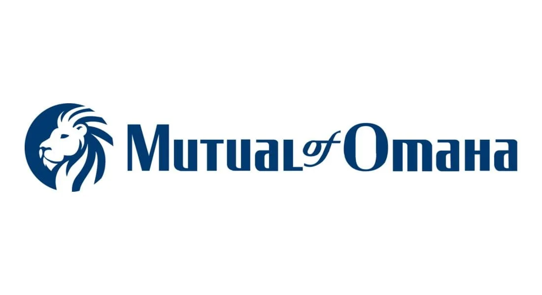 Mutual of Omaha logo featuring a stylized lion head and text in blue.
