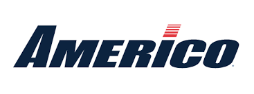 Americo company logo with bold blue lettering and red stripes