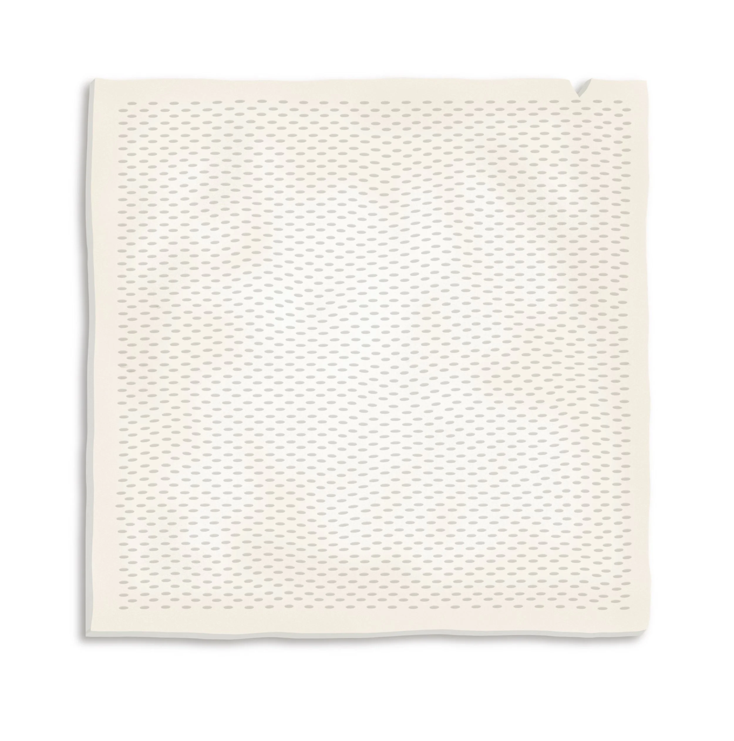 Blank perforated sheet of paper or medical dressing with small holes, slightly curled edges.