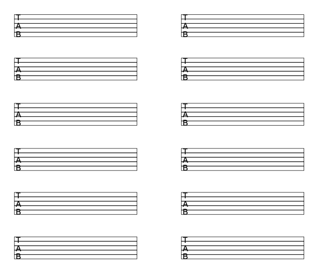 Printable Guitar Tab Single Measures - Blank (WATERMARK)