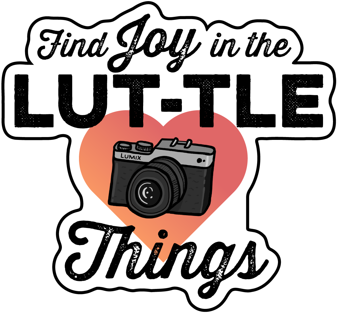 A graphic with the text 'Find Joy in the Lutte Things,' a heart-shaped background, and a camera illustration.