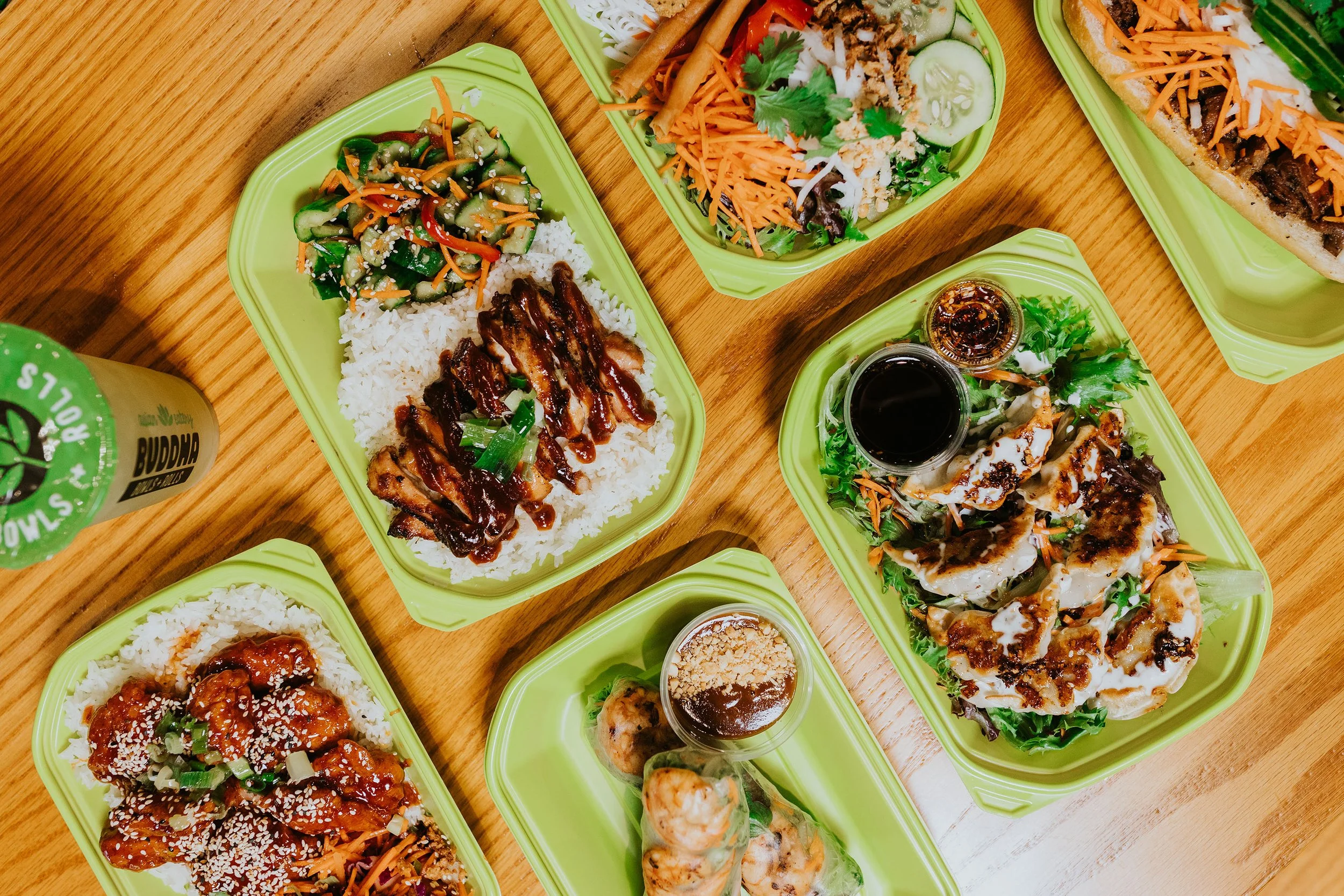 Buddha Bowls and Rolls food spread