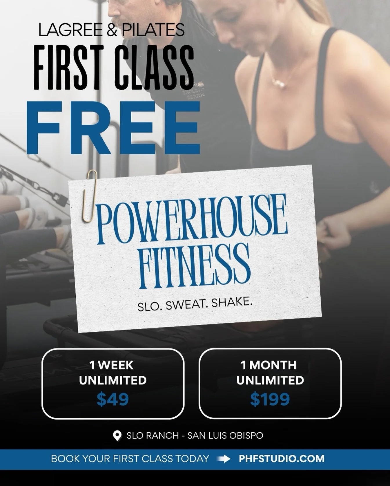 Your first Powerhouse class is on us💙 

Experience Lagree + Pilates and find the movement that makes you feel stronger

FIRST CLASS FREE
1 Week Unlimited &mdash; $49
1 Month Unlimited &mdash; $199

Ready to get started? Book your first class at PHFS