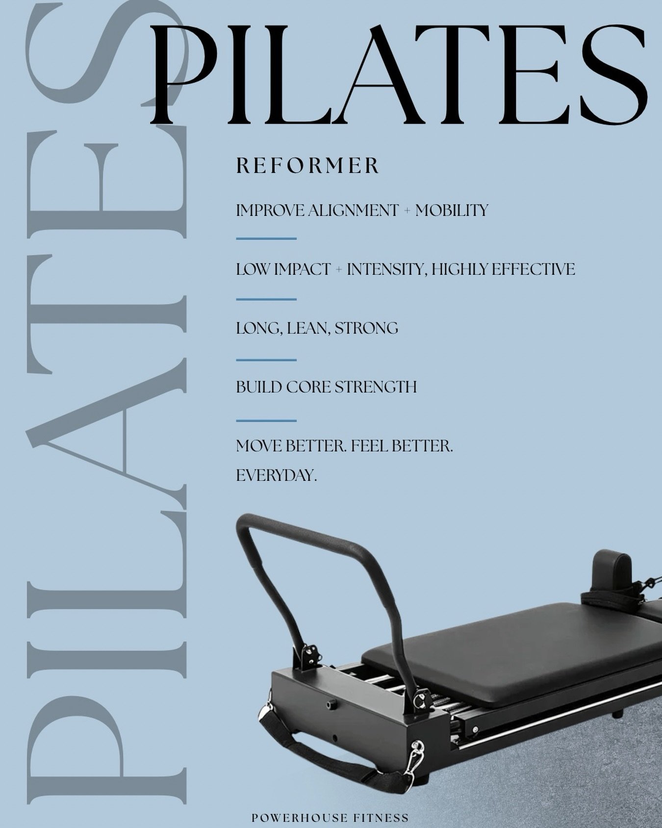 Reformer Pilates that works with your body, not against it. 

Low impact. High intention. Full-body strength.
Build your core, improve mobility, and leave feeling stronger than you walked in.

Long. Lean. Strong.
Your Reformer era starts at Powerhous