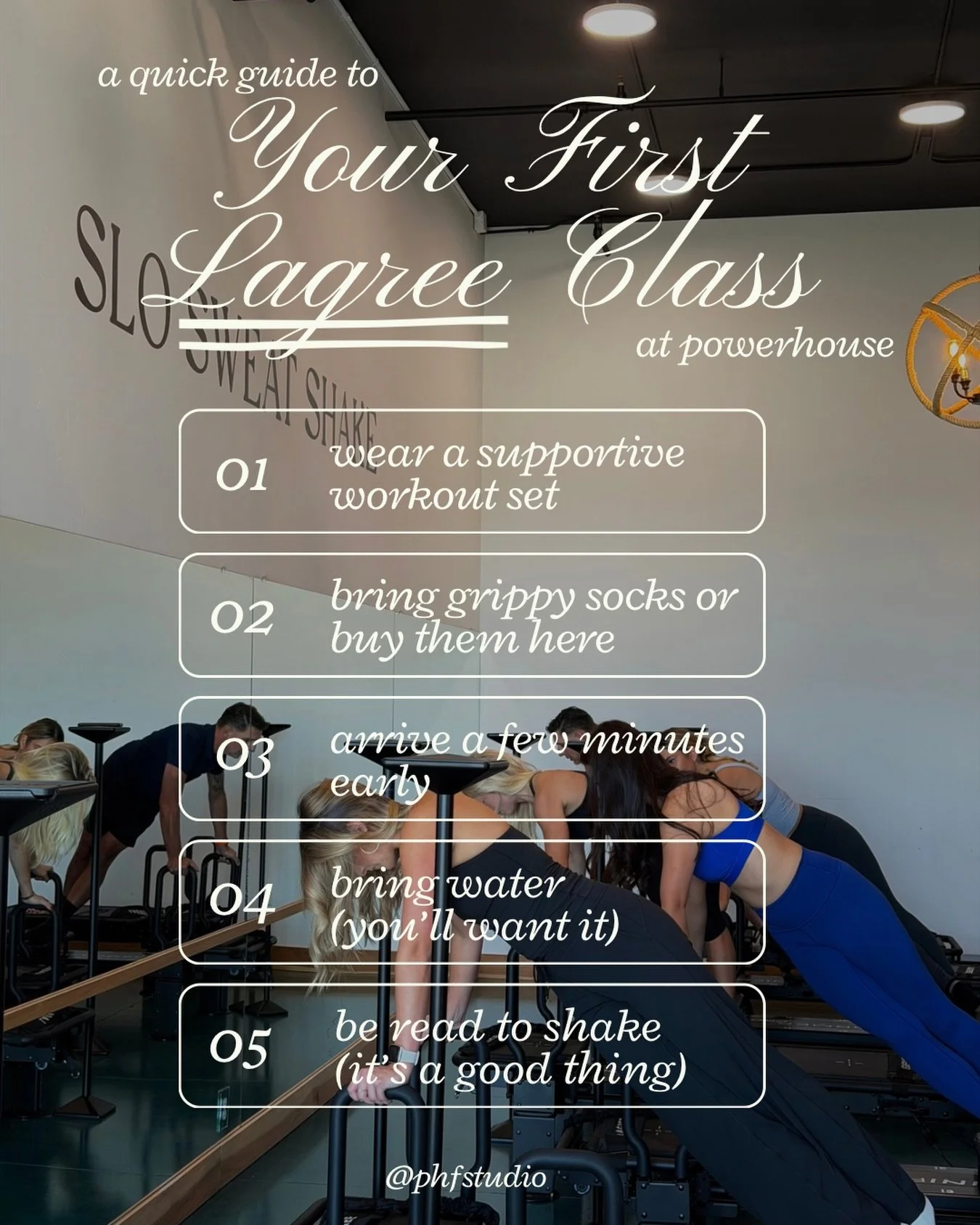 New to Lagree? We&rsquo;ve got you!💙

Your first class might feel a little intimidating, but we promise you&rsquo;re in the right place! Come prepared, embrace the shake, and remember, everyone starts somewhere!✨

Save this for your first class &amp