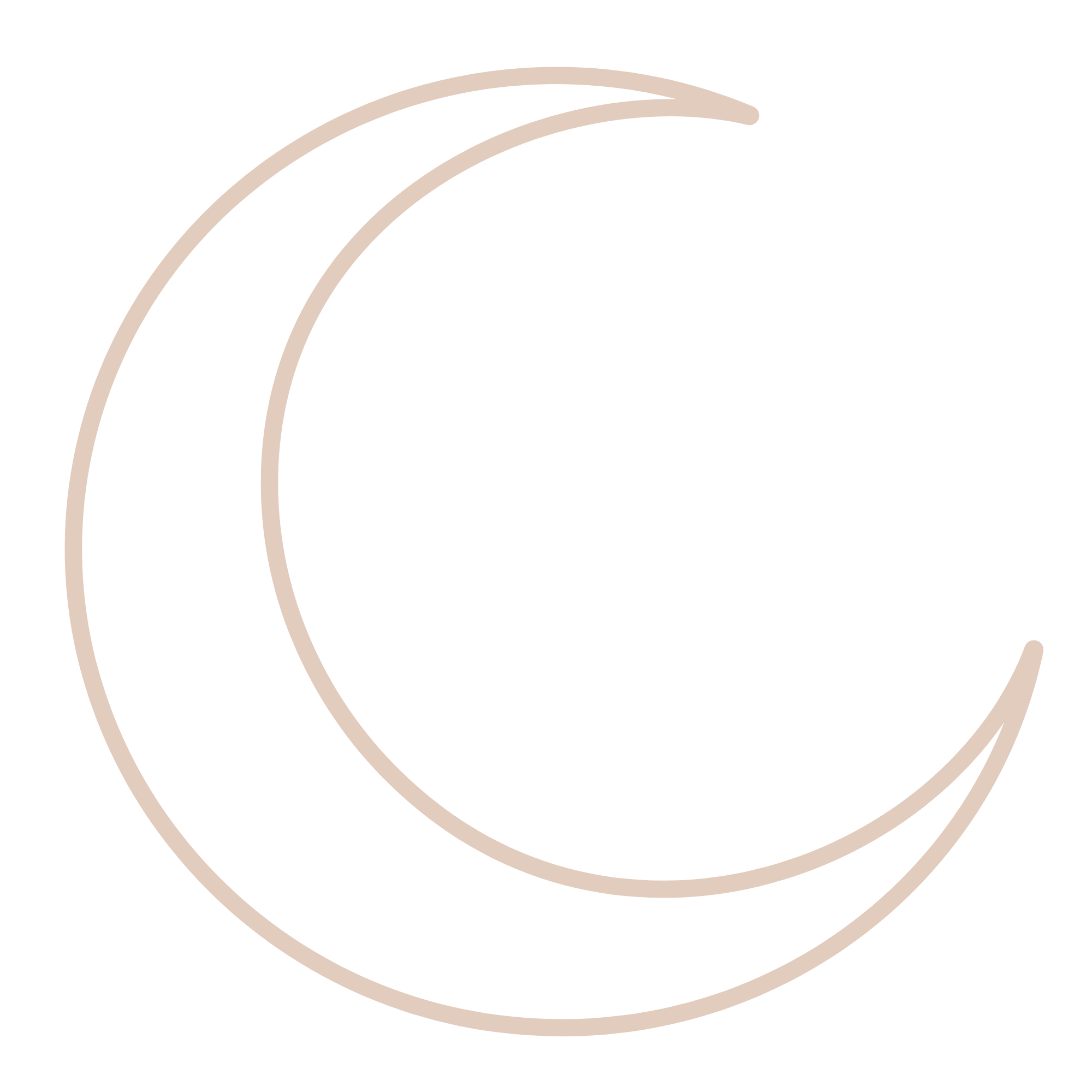 Outline of a crescent moon with beige lines on a black background.