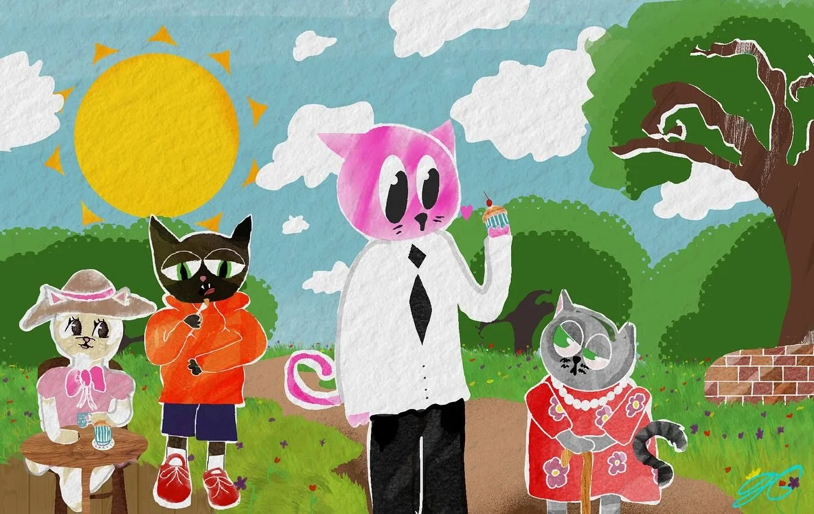 Cats in the Park
14x9 inches
Started experimenting with new brushes and styles