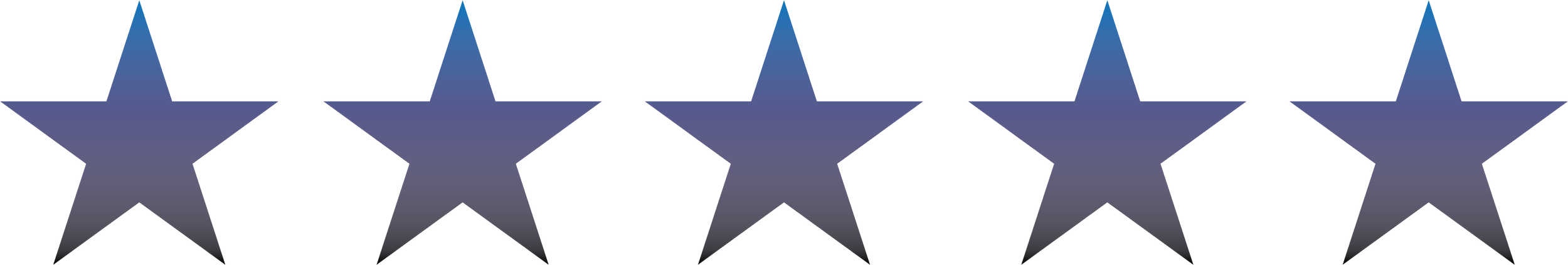 Five black stars outlined on a white background.