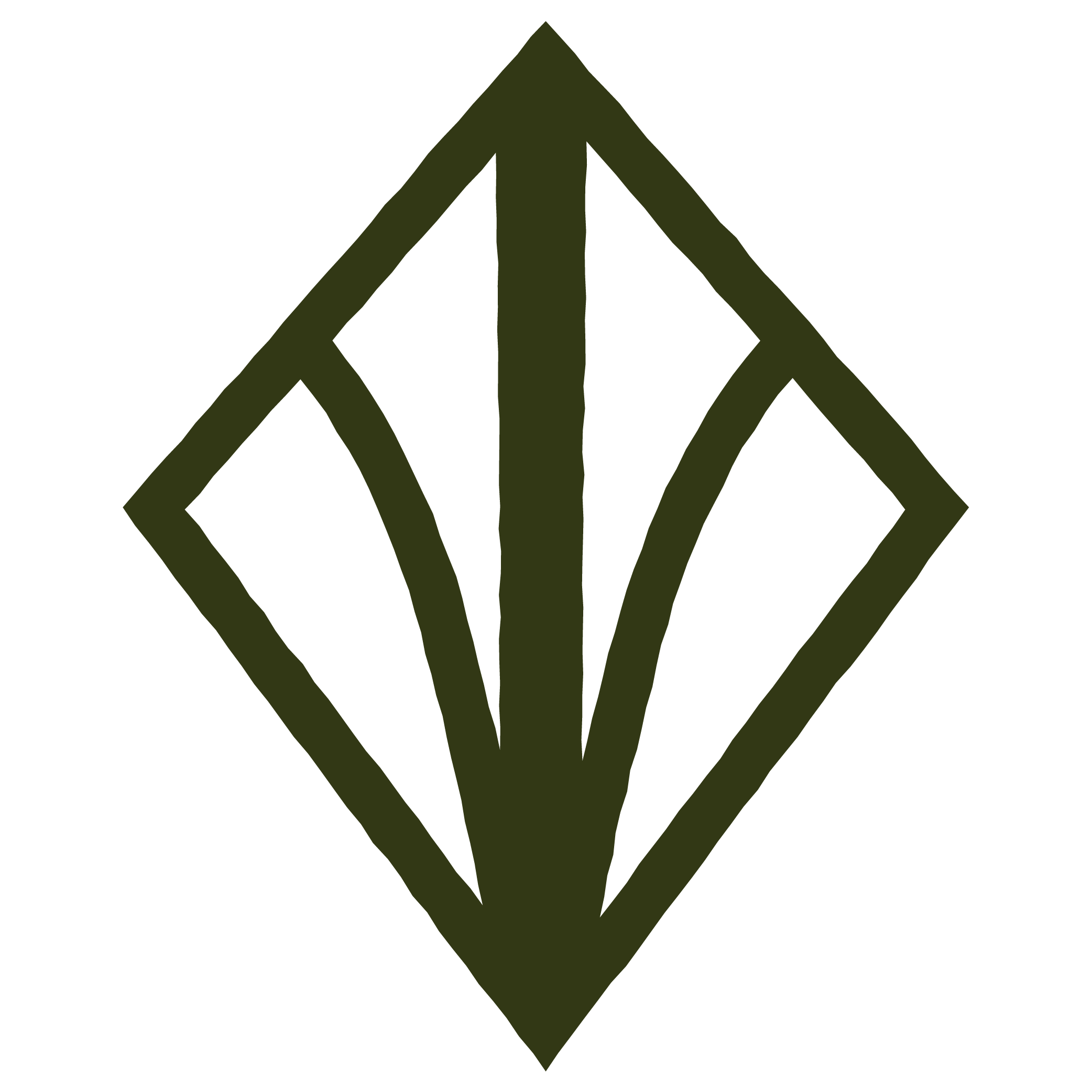 Geometric drawing of an outline square with sections divided by vertical, horizontal, and half circle lines.