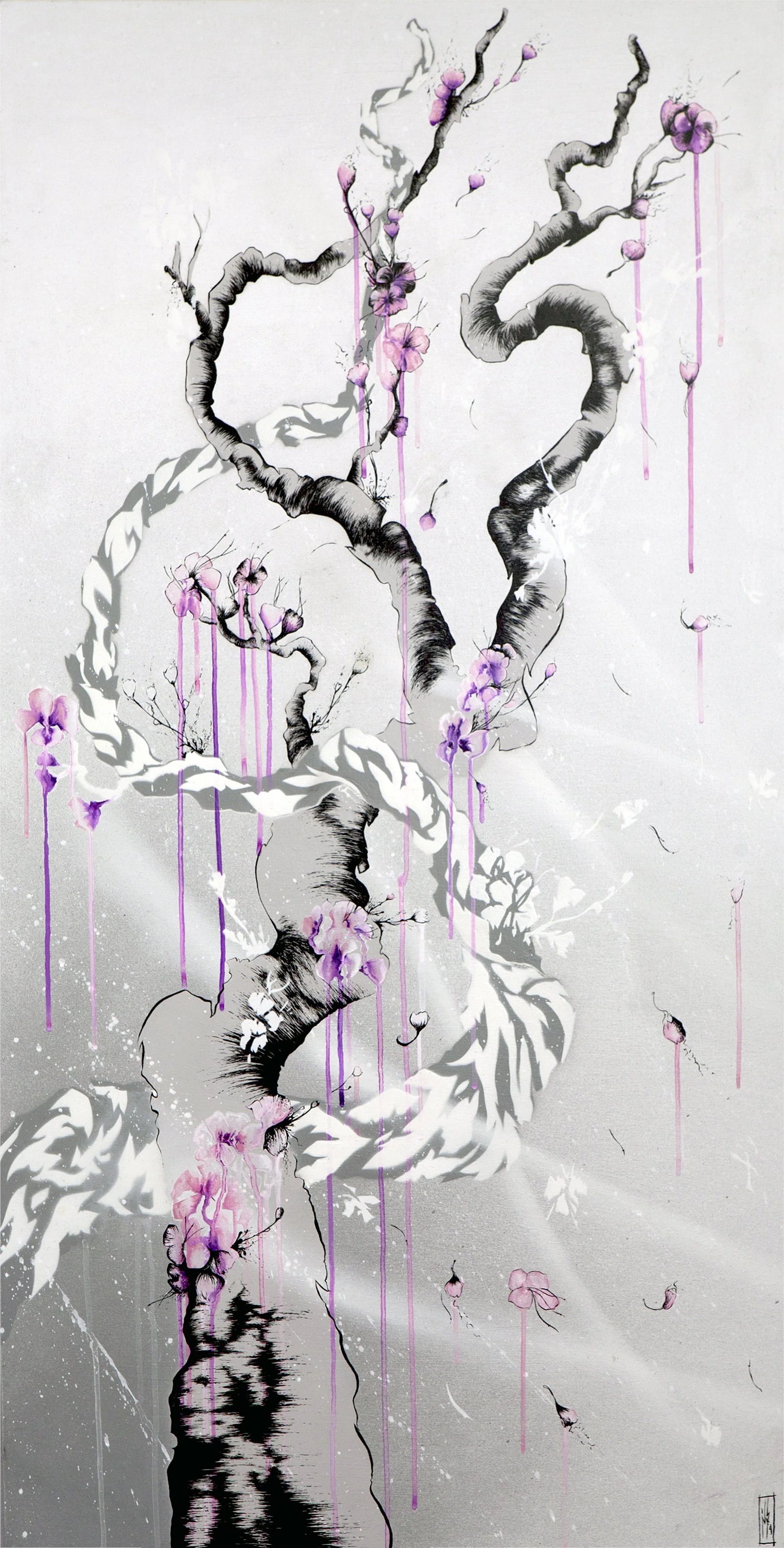 winter | 24"x48" | spray paint, ink and acrylic on wood panel | 2014