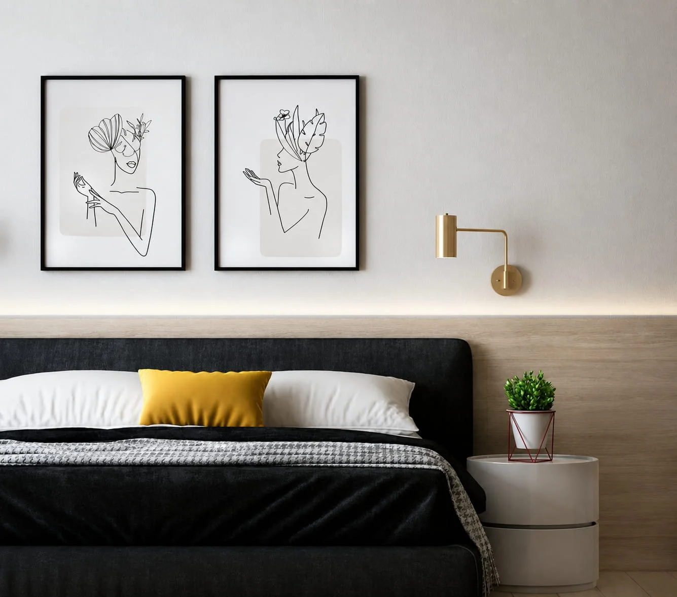Modern luxury bedroom with freshly made bed, clean linens, and minimalist décor in a professionally cleaned home.
