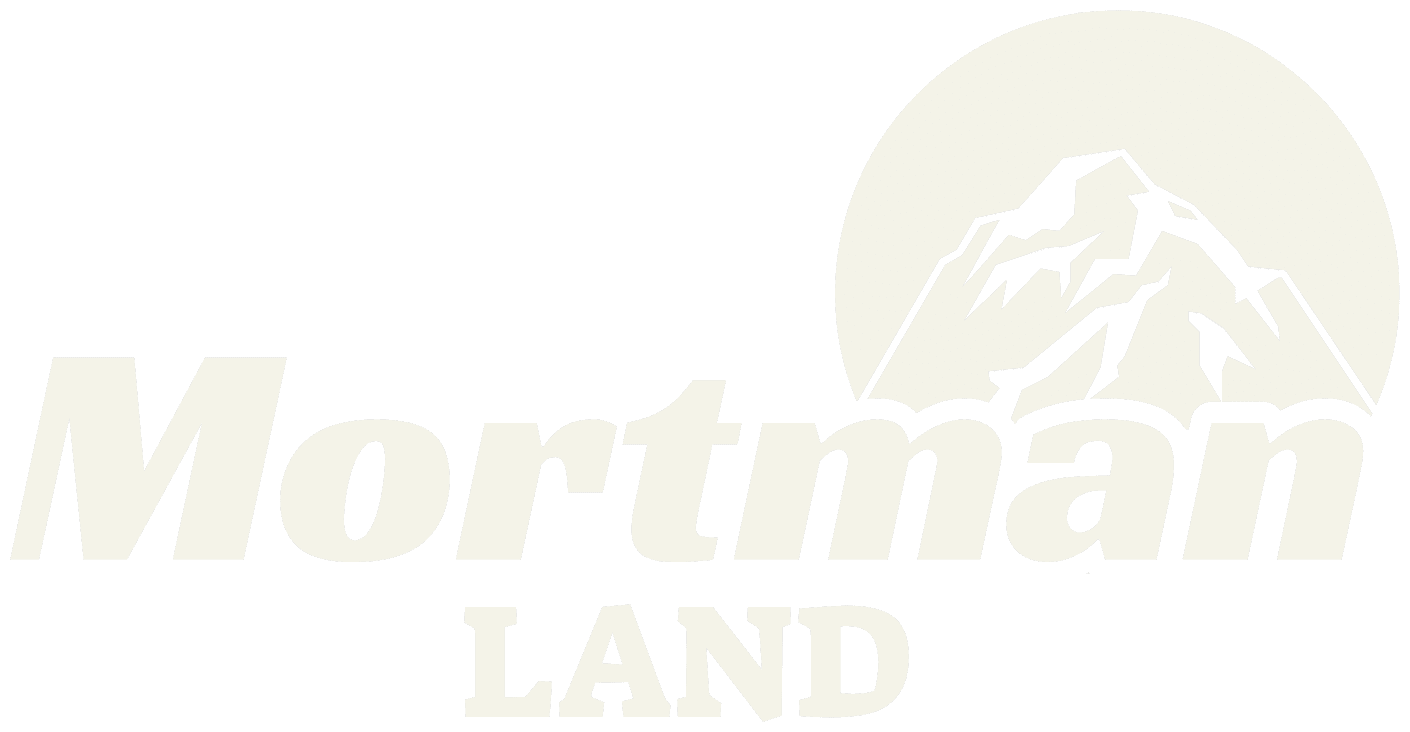Logo with mountain illustration and the words 'Mortman Land' in bold letters.