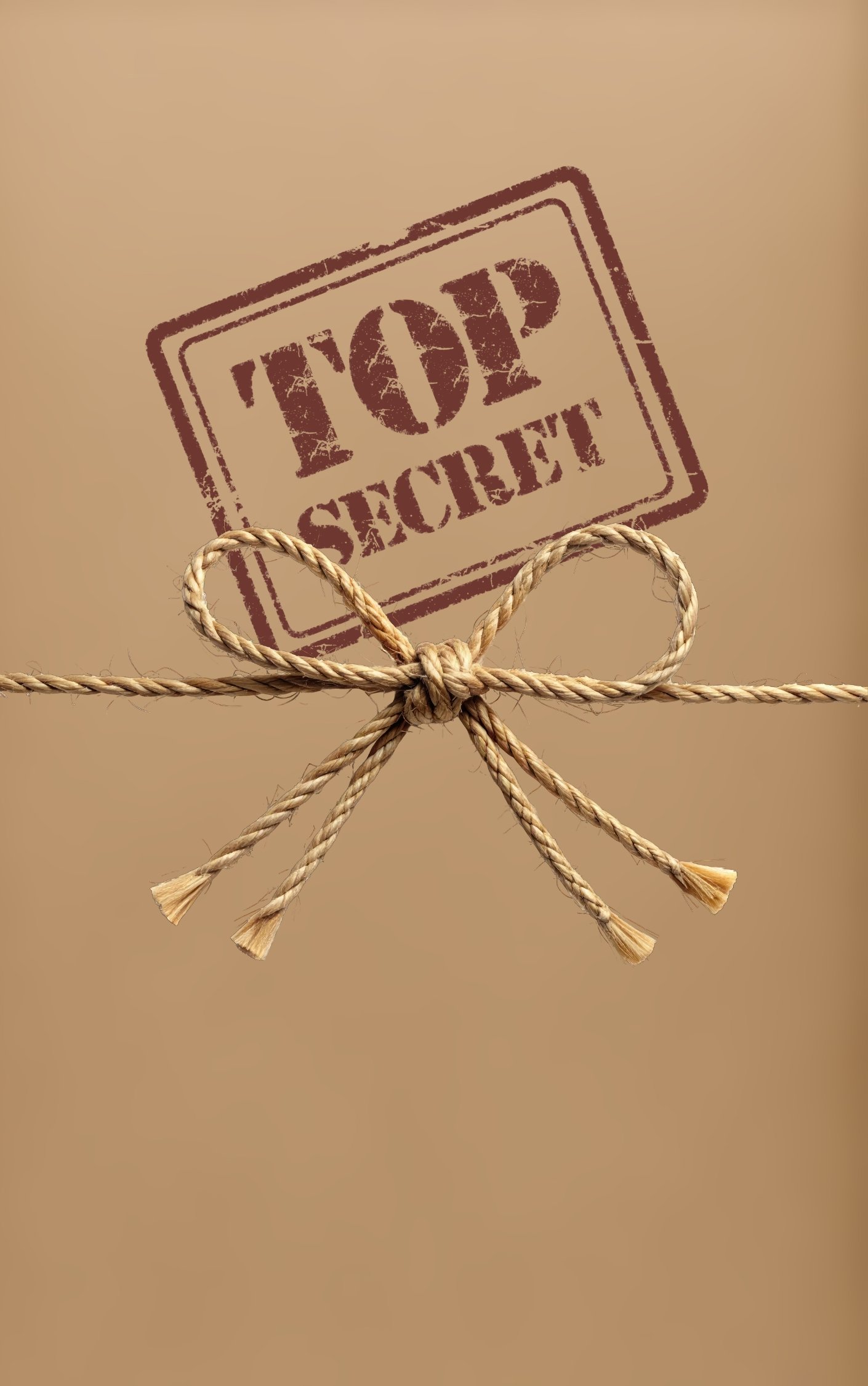 top secret brown paper package with ribbon