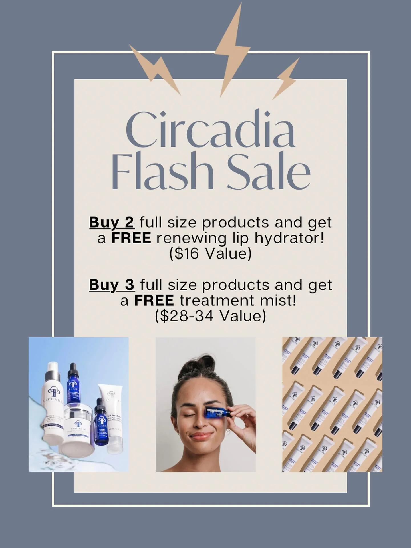 ⚡️ CIRCADIA FLASH SALE ⚡️

Revamp your routine or restock on your faves! 

Buy 2 full size products, get a Lip Renewing Hydrator for FREE ($16 Value)! 

Flavors available:
🤍 Naked
💚 Vanilla Mint
🩷 Hibiscus
❤️ Watermelon 

Buy 3 full size products 