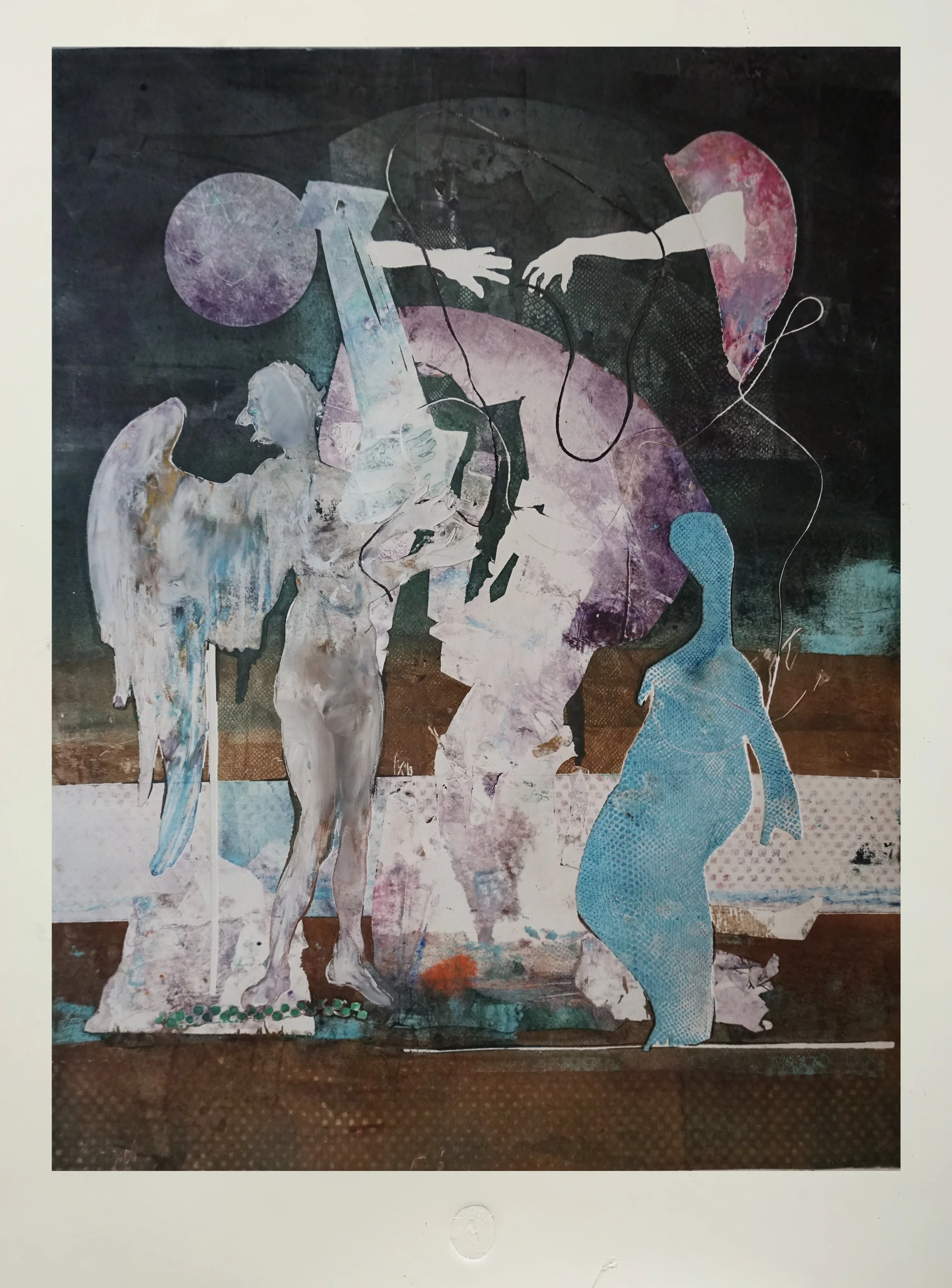 Birdman - Ask The Water, monotype on paper, 28x18"