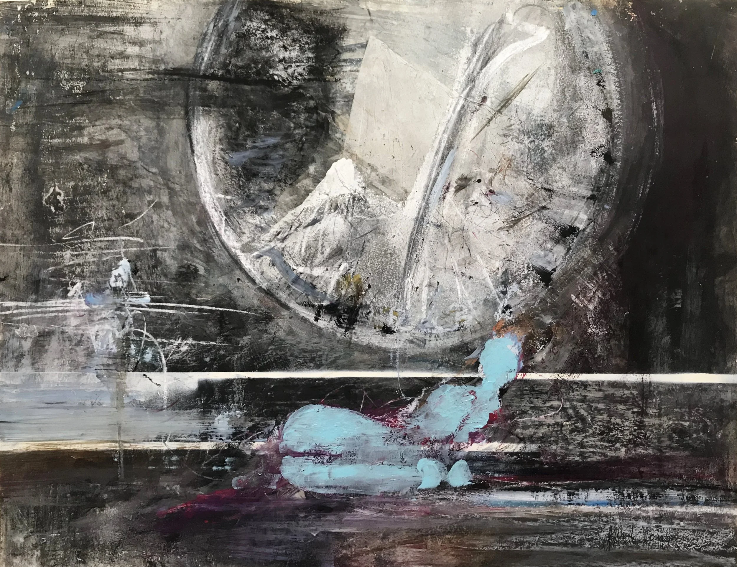 Contemplation II, mixed media on paper, 28x38"