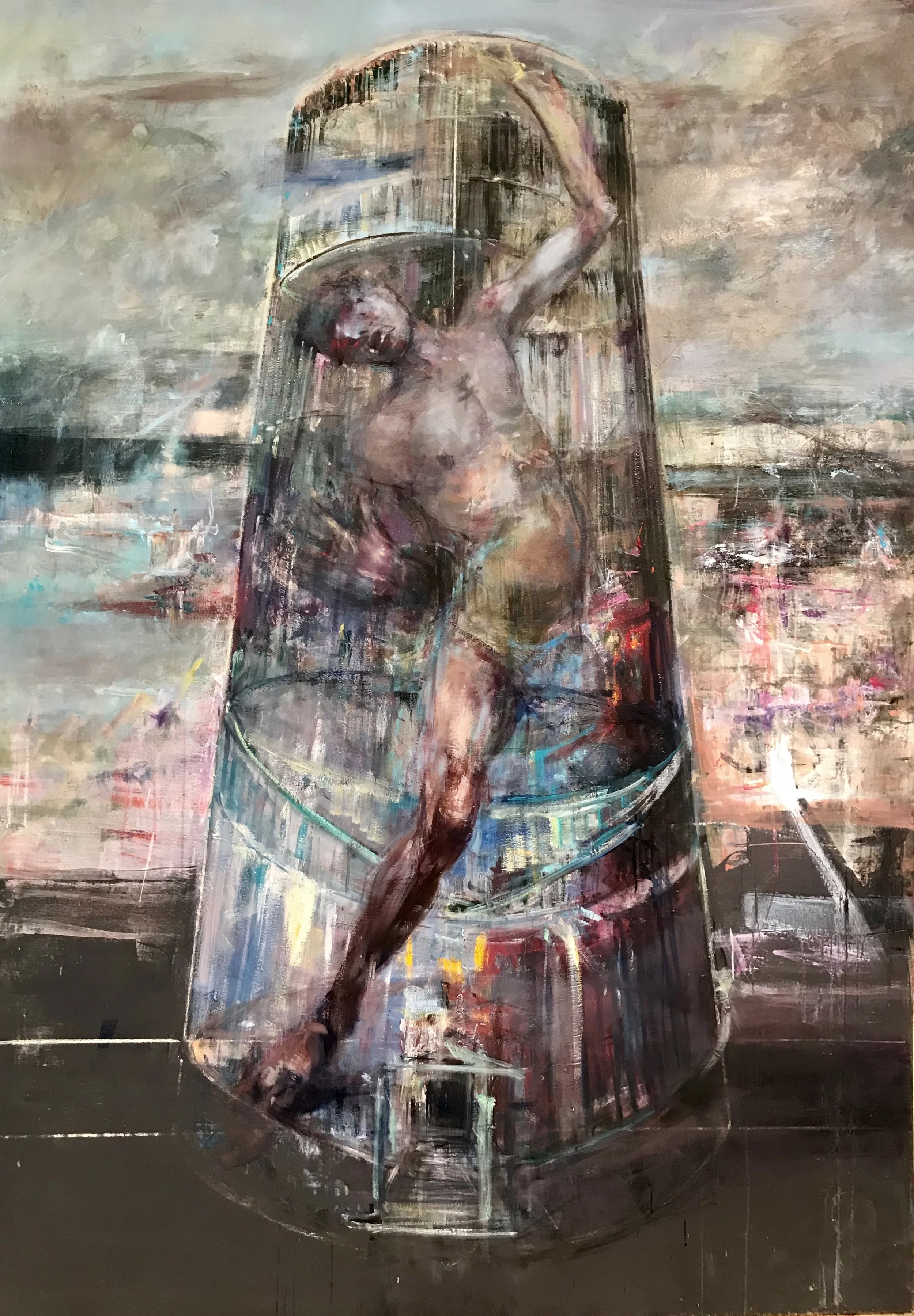 Inside the Tower I, oil on canvas, 98x68"