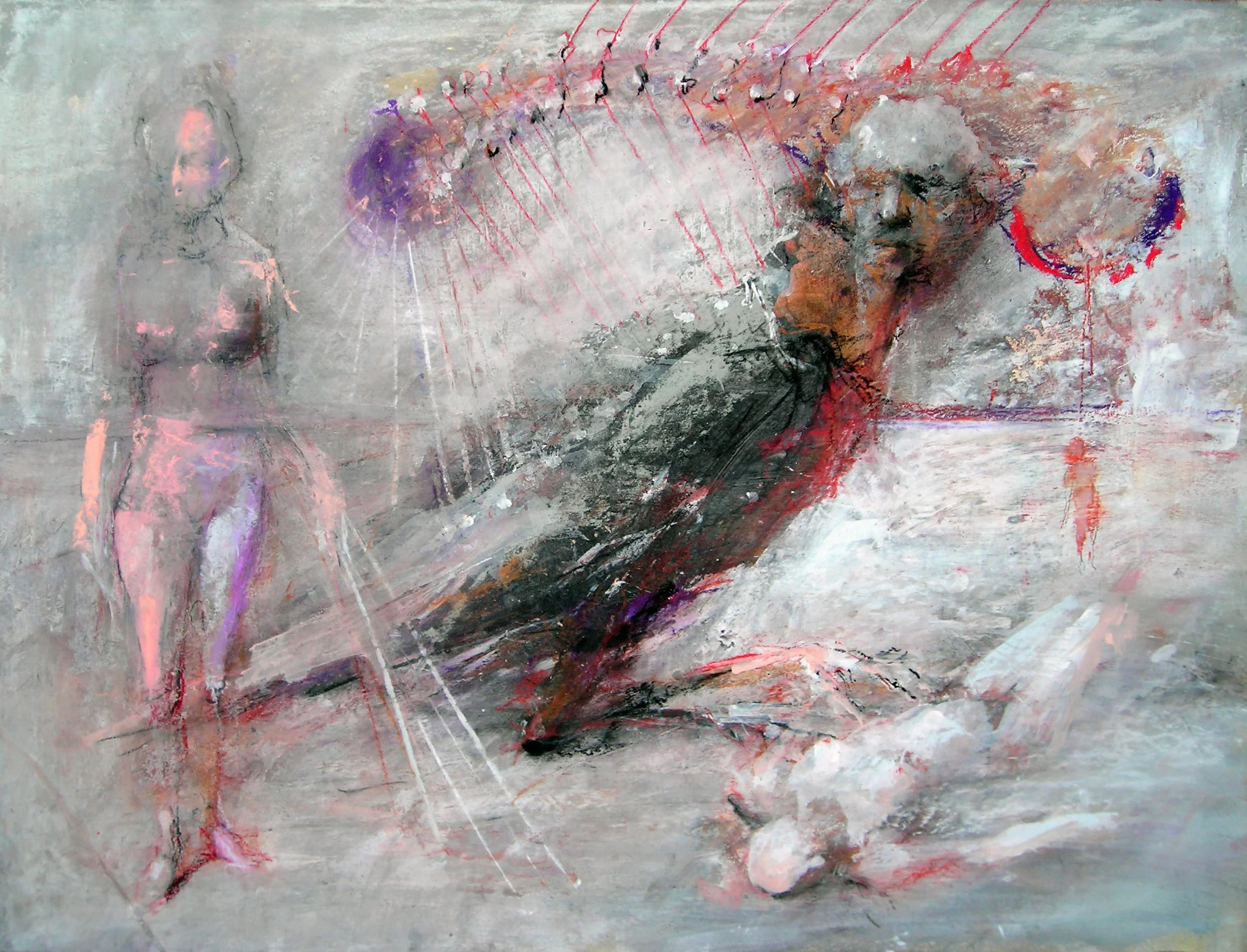 Harpies, mixed media on cardboard, 36x28