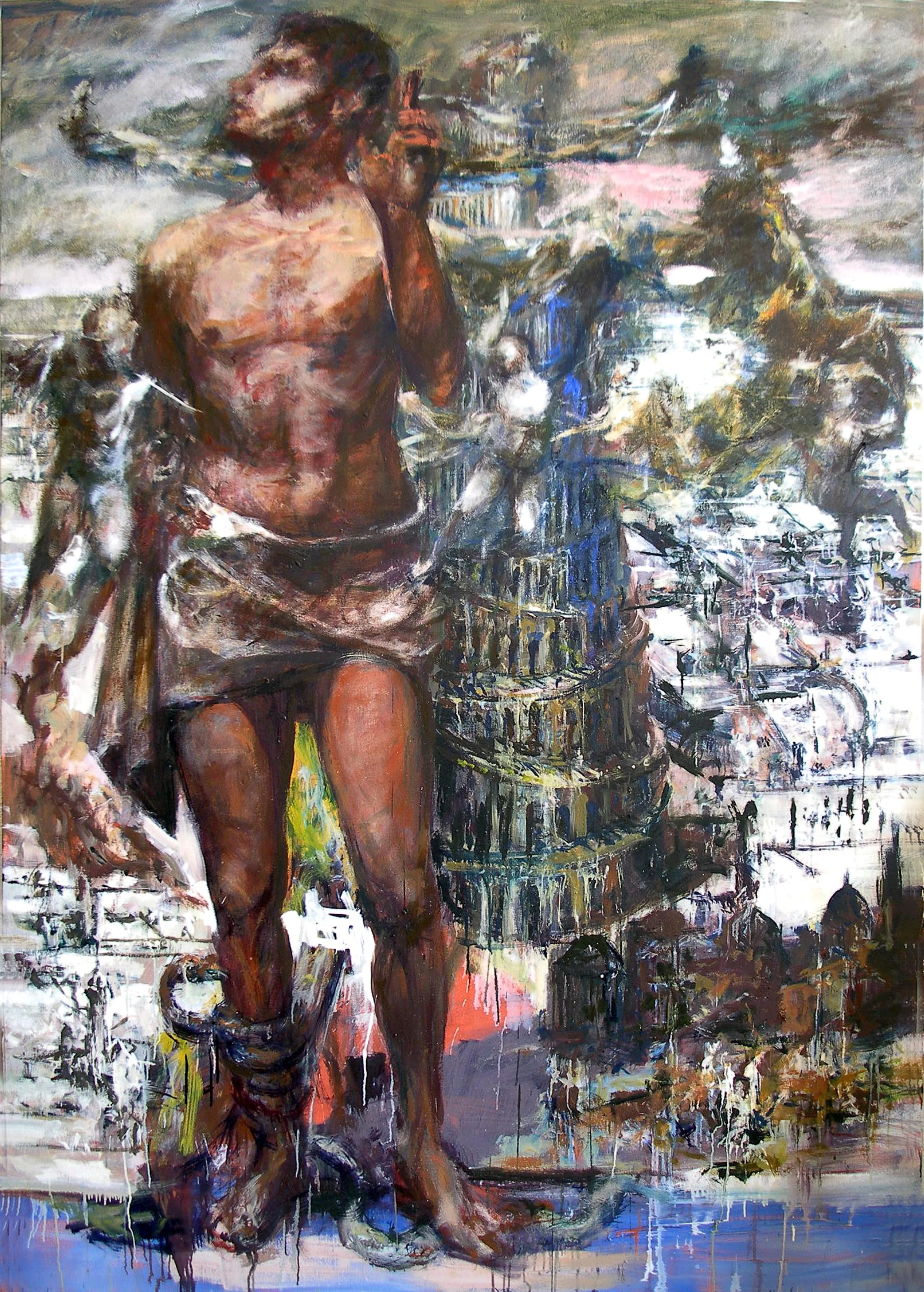 Outside the tower, oil on canvas, 98x64"