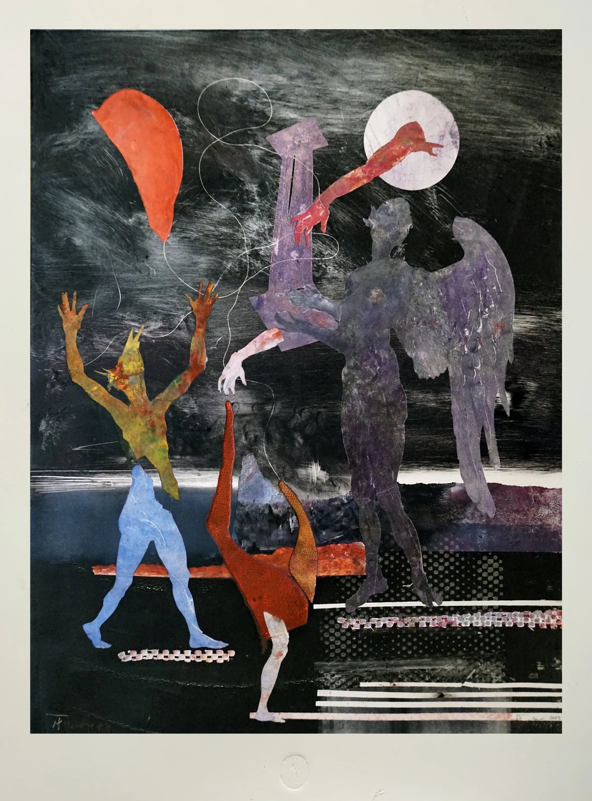 Birdman - Ask The Night, monotype on paper, 28x18"