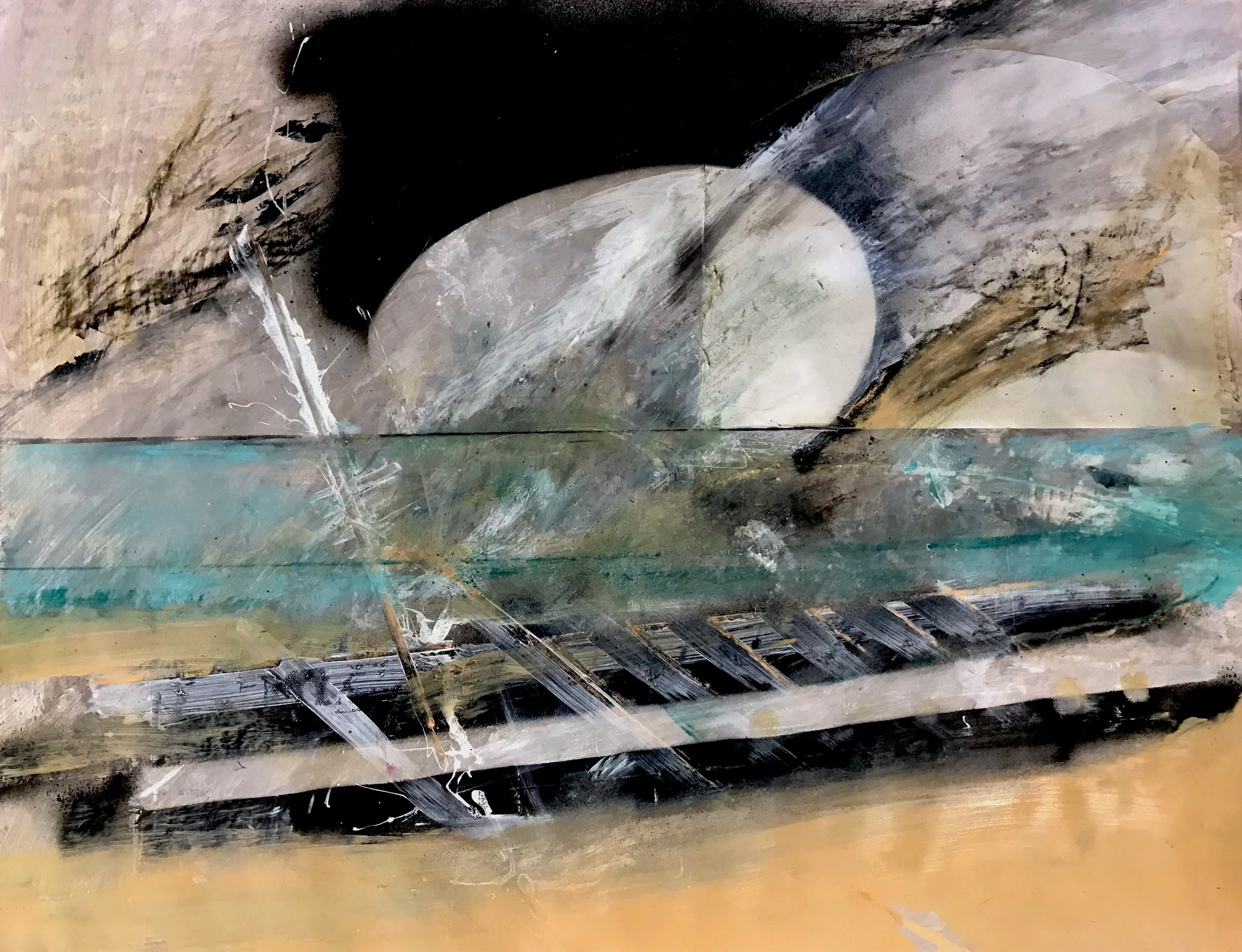 The Raft II, mixed media on paper, 34x48"