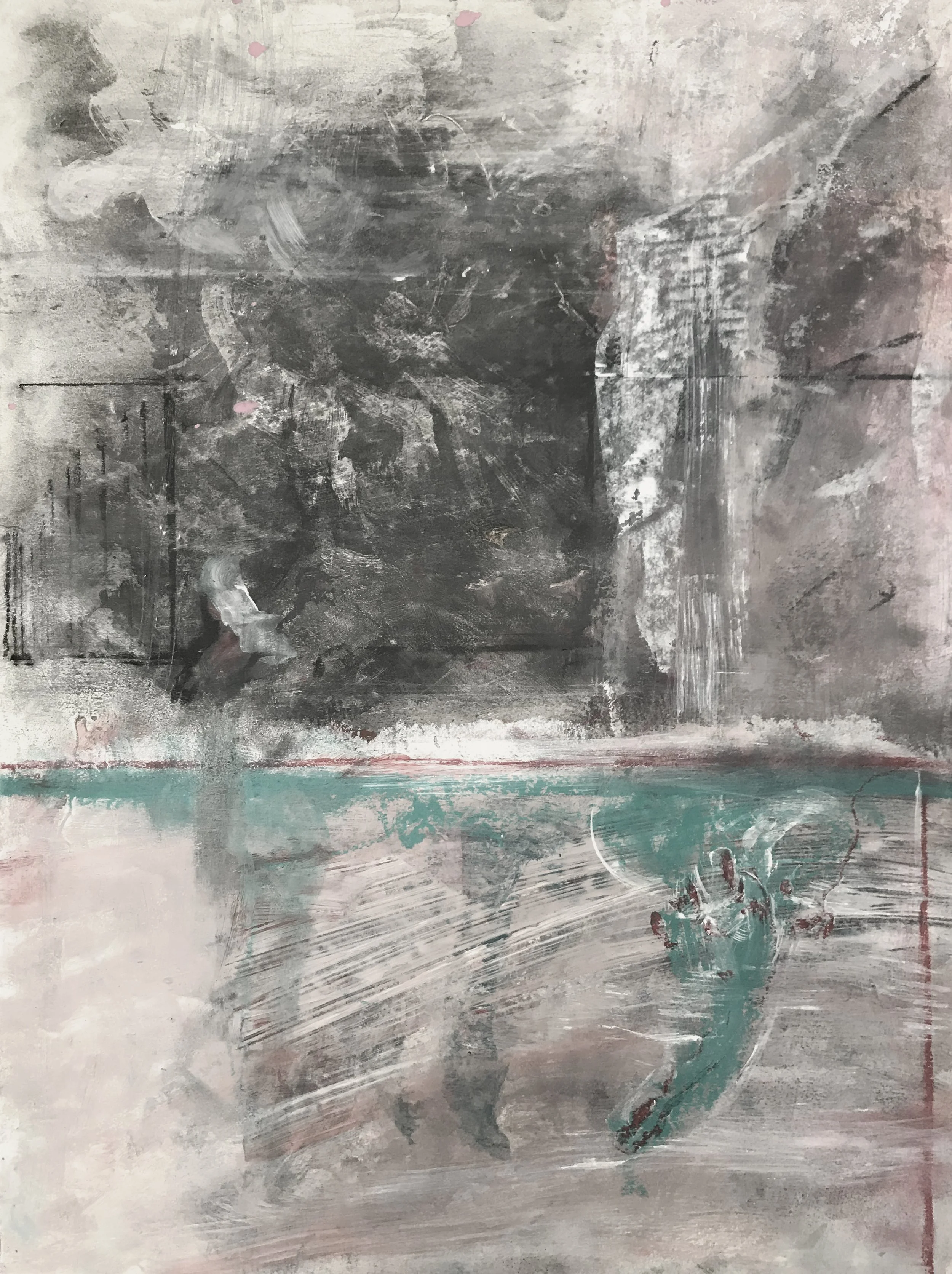 Floating, mixed media on paper, 24x38"