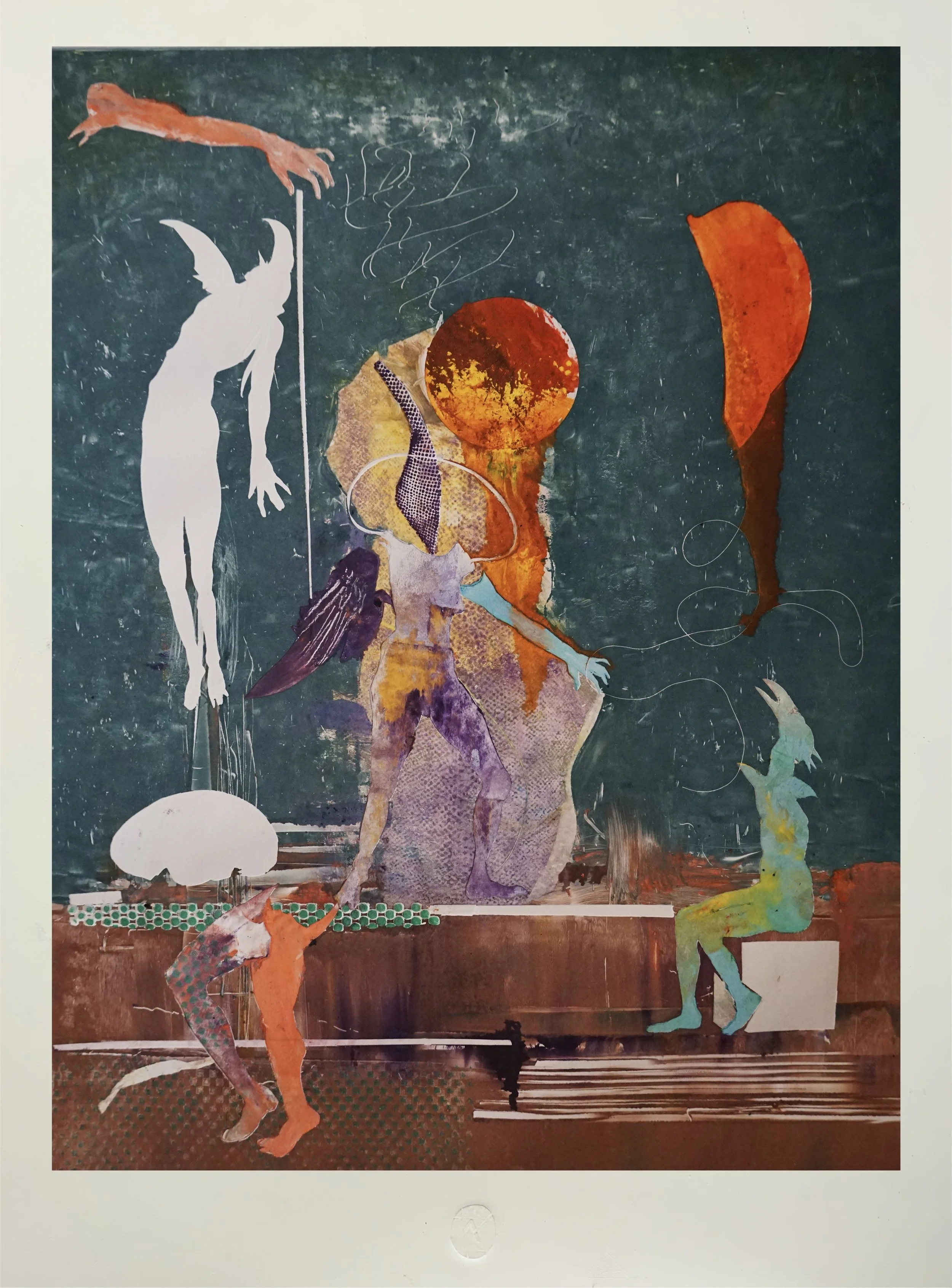 Birdman - Ask The Fire, monotype on paper, 28x18"